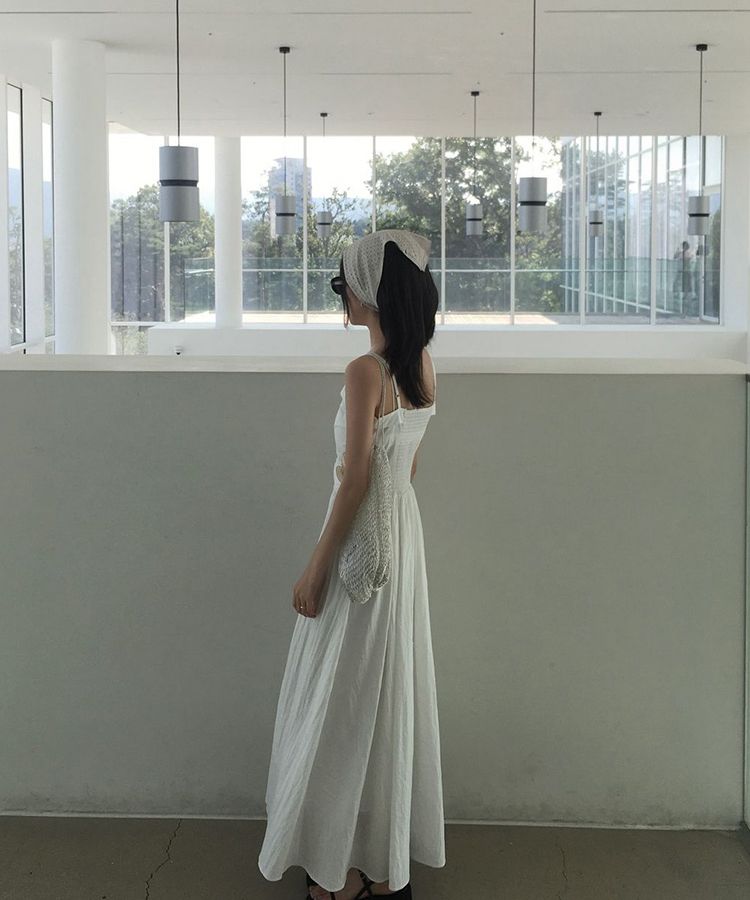 MUSINSA | ADAUL Jelli shirring choker long dress - white