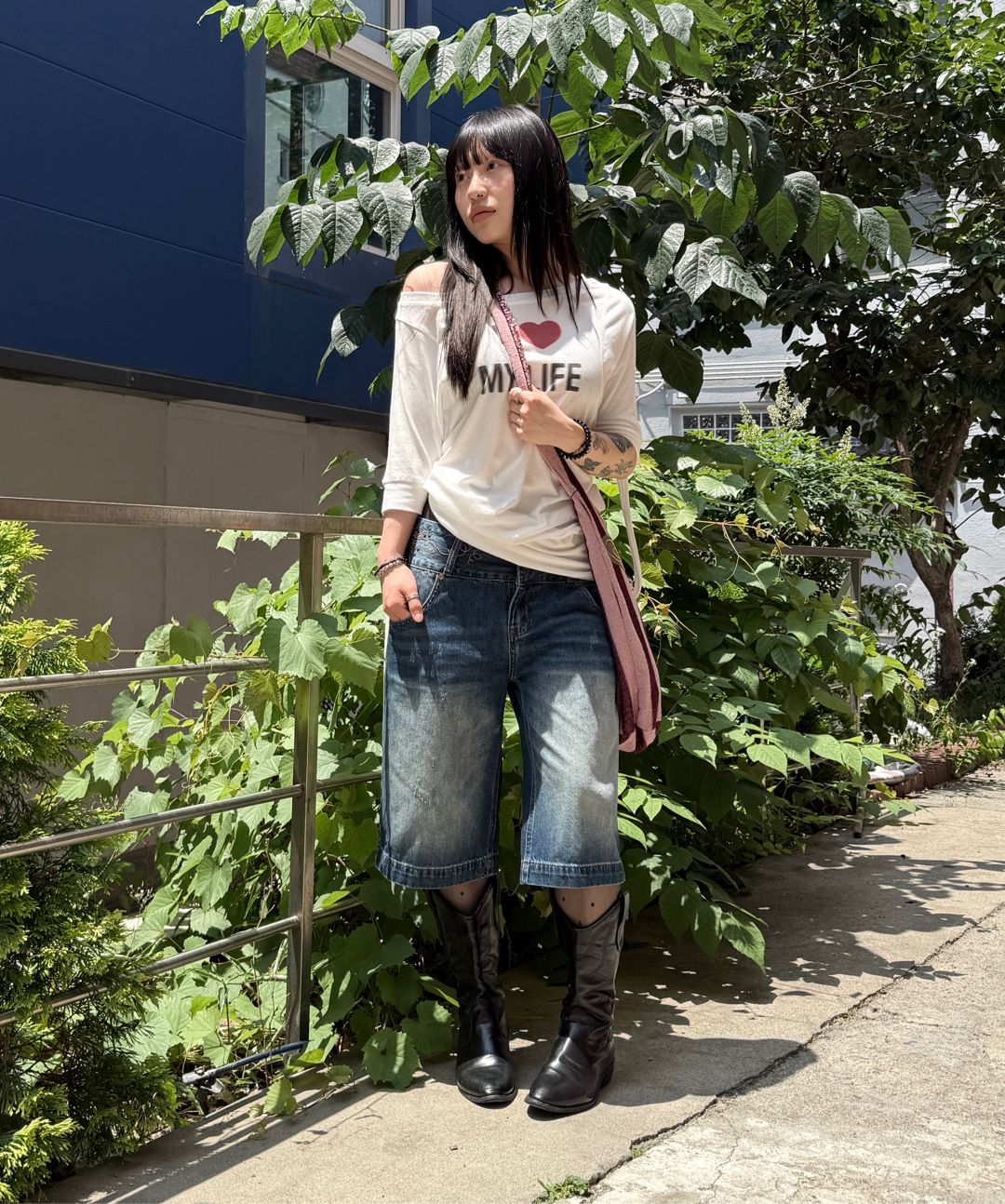 MUSINSA | SCULPTOR Vine Half Denim Pants Mid Blue