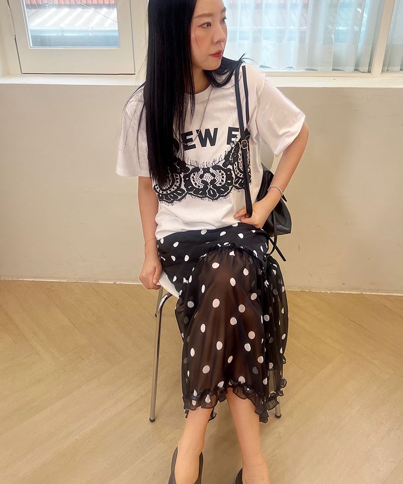 MUSINSA | DEW E DEW E Dot Frill Skirt_White