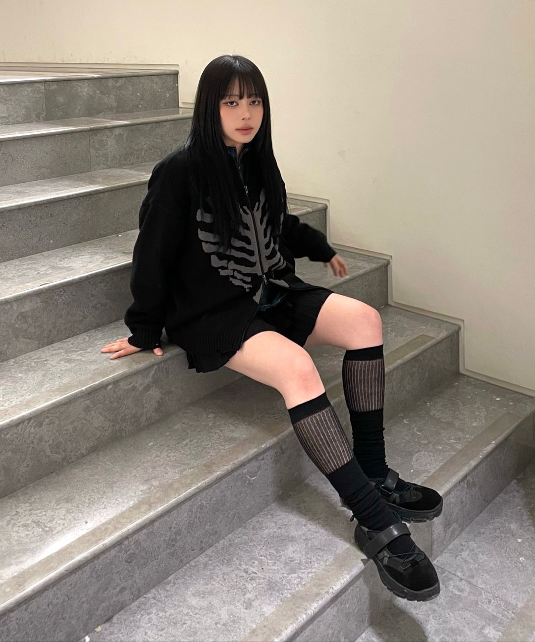MUSINSA | XTONZ XTK037 BOWN Zip-up Knit Sweater (BLACK)
