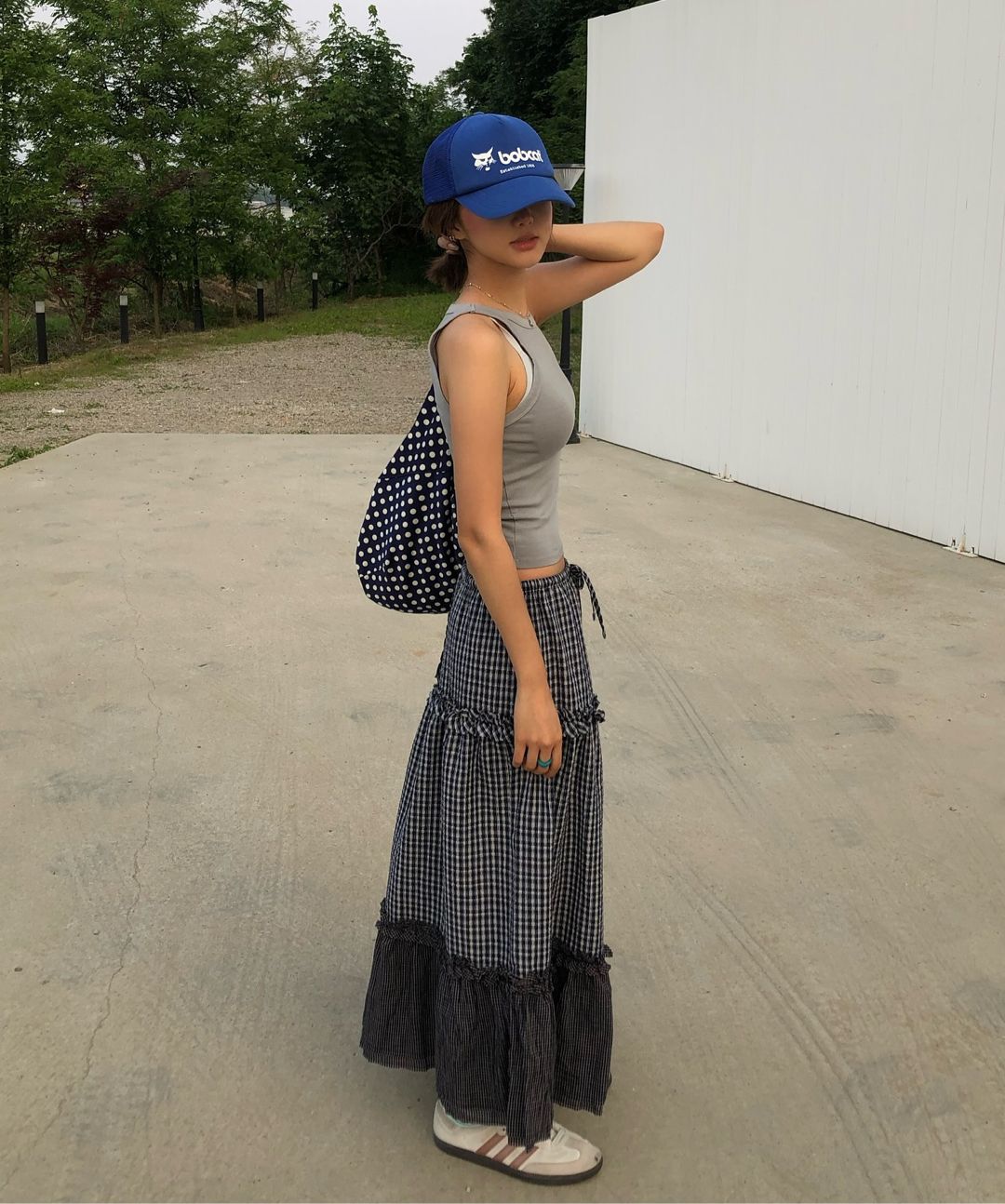 ★2025SS新作★EXPIRED GIRL★Frill Check Maxi Skirt MUSINSA | EXPIRED GIRL Frill Check Maxi Skirt Navy