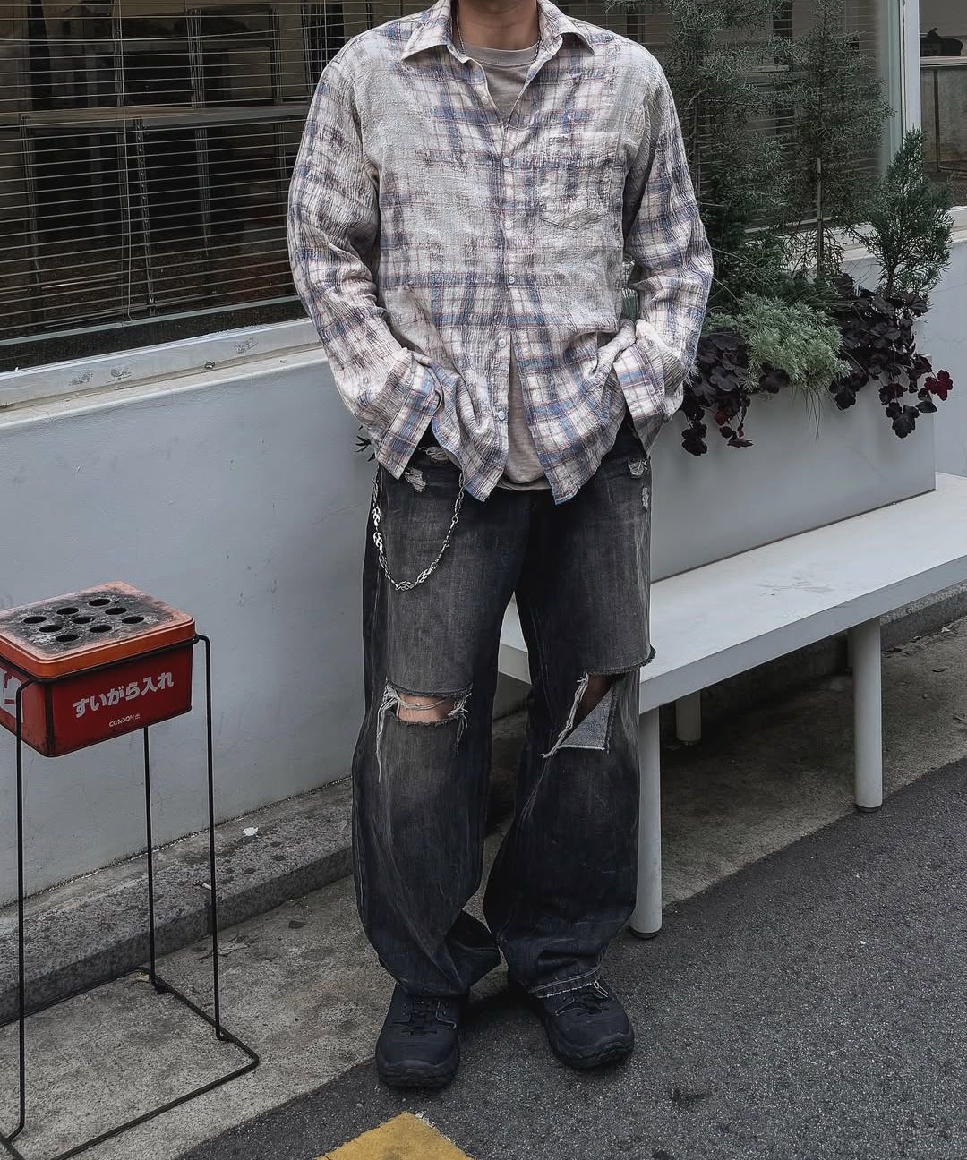 [GRAILZ] BLEACHED PLAID SUMMER SHIRTS /追跡付 BLEACHED PLAID SUMMER SHIRTS [BLUE] - GRAILZ