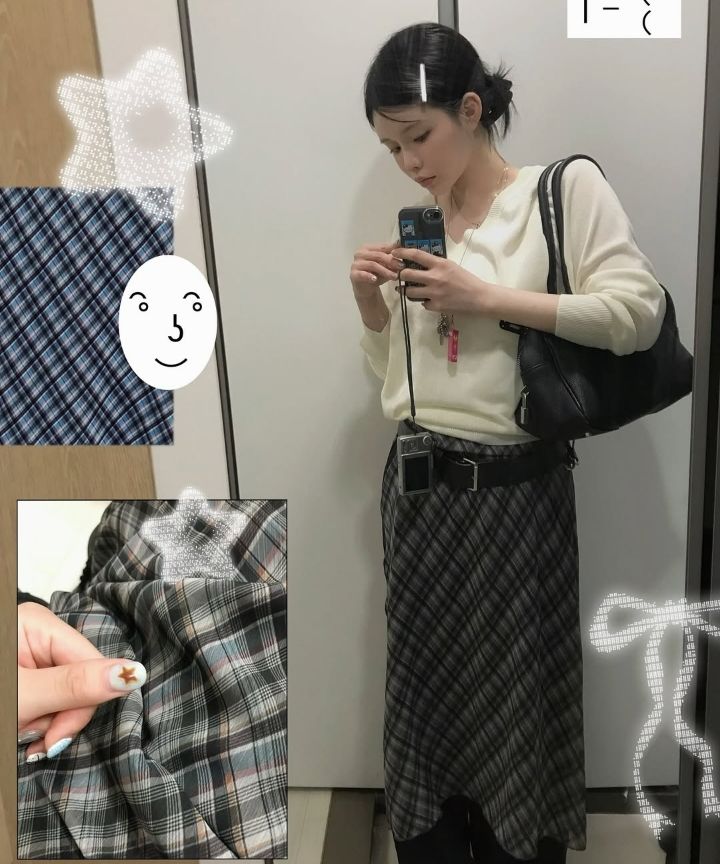 MUSINSA | ITZAVIBE CHECK LAYERED WRAP LONG SKIRT