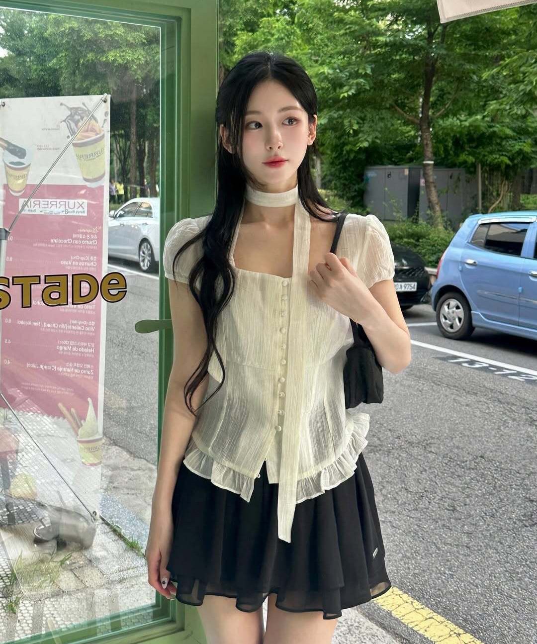トップス ILLIGO Ribbon Tie Square Neck Blouse MUSINSA | ILLIGO Ribbon Tie Square Neck Blouse Black