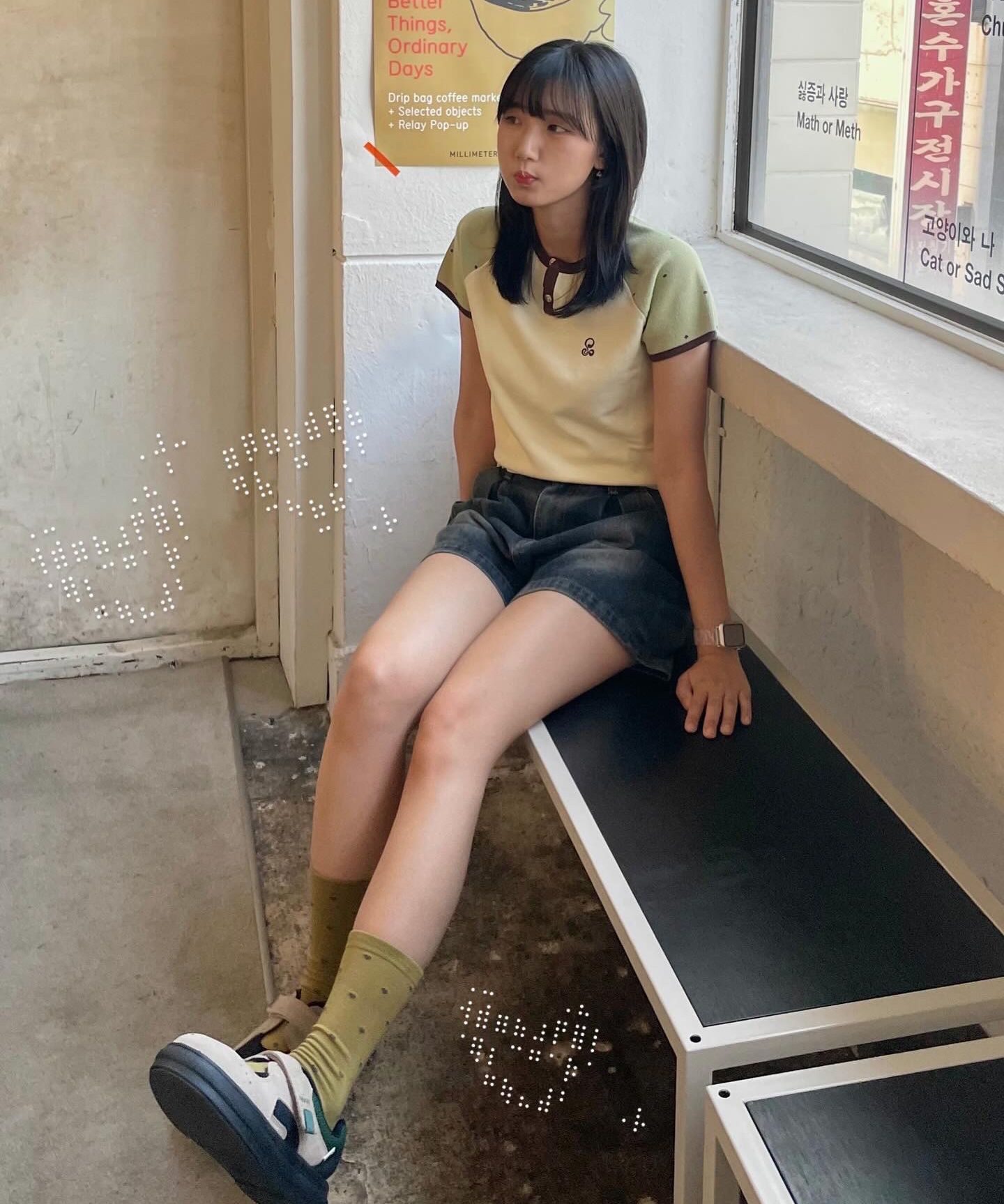 ★XTONZ★ WXK019 Dot Raglan Color Block Short Sleeve Knit WH MUSINSA | XTONZ WOMAN WXK019 Dot Raglan Color Block Short