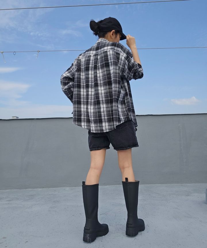 (W) Rockfishweatherwear ★ Flatform Long Rain Boots Black ★ MUSINSA | ROCKFISH WEATHERWEAR FLATFORM WEAVING RAIN BOOTS