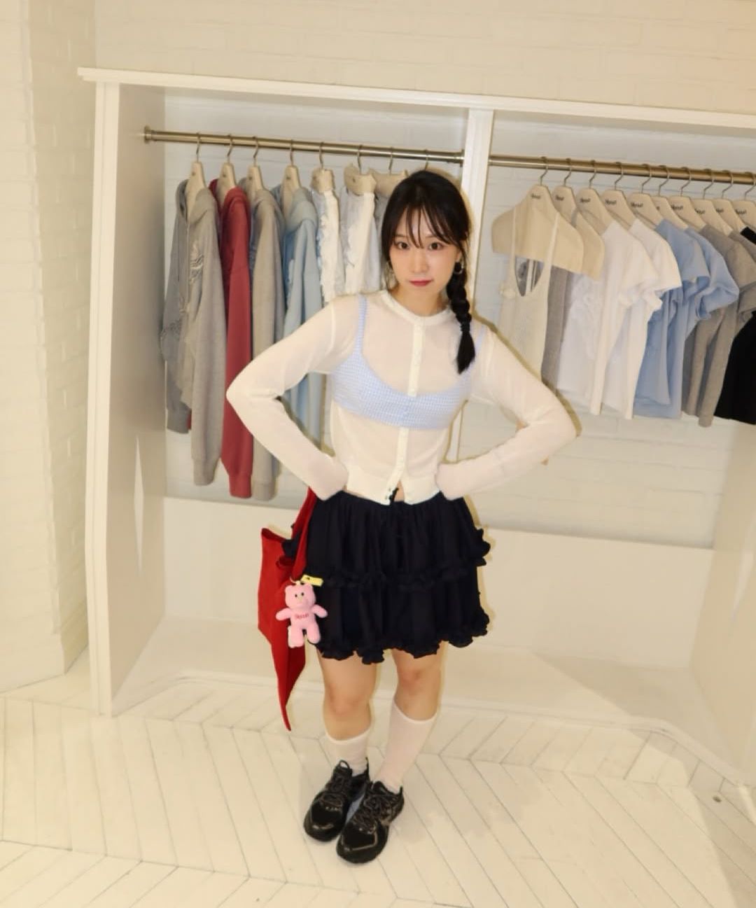 MUSINSA公式 | SINOON Double Frill Skirt (Navy)
