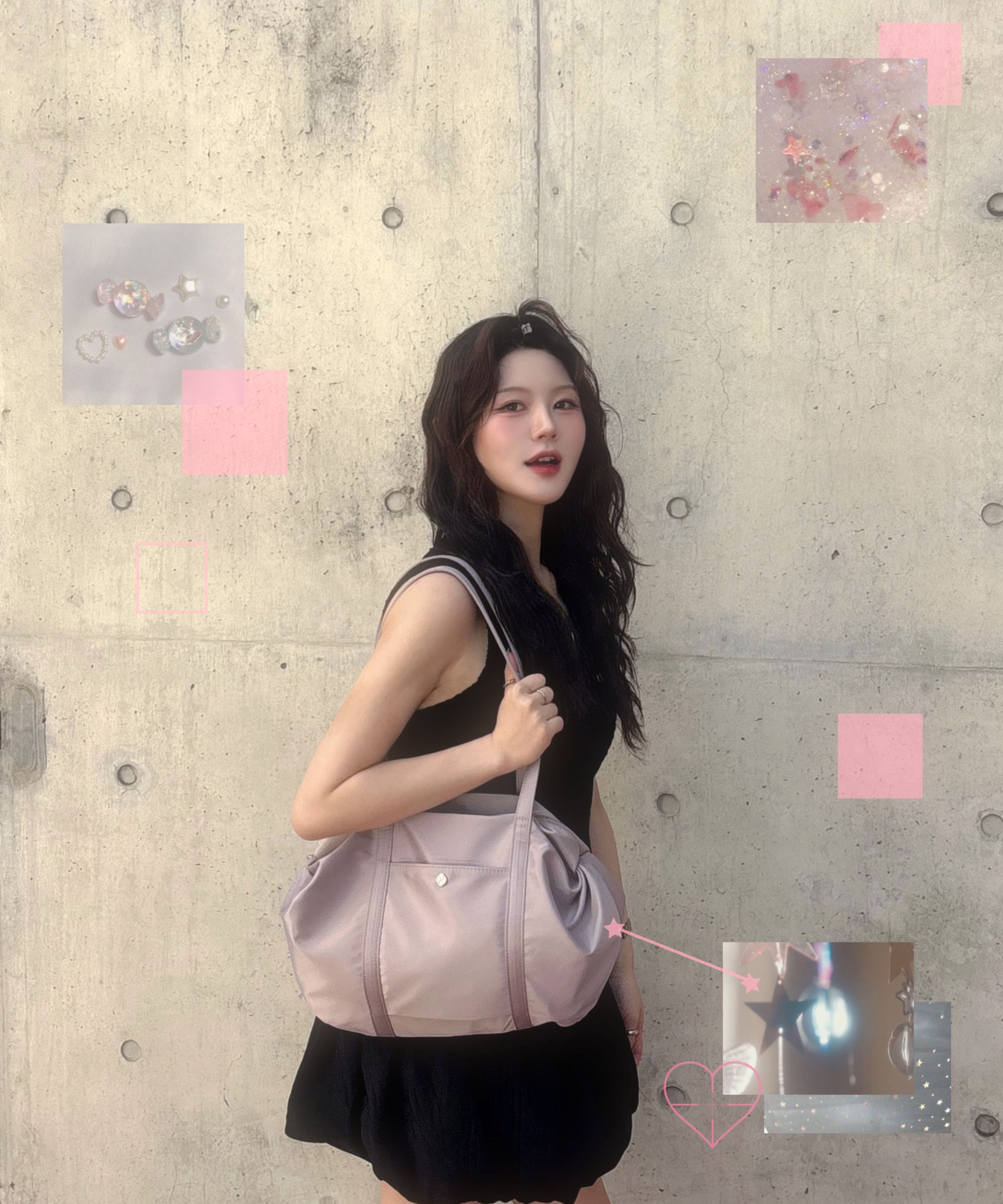 MUSINSA | HEEARI Aurora shirring duffle bag_black