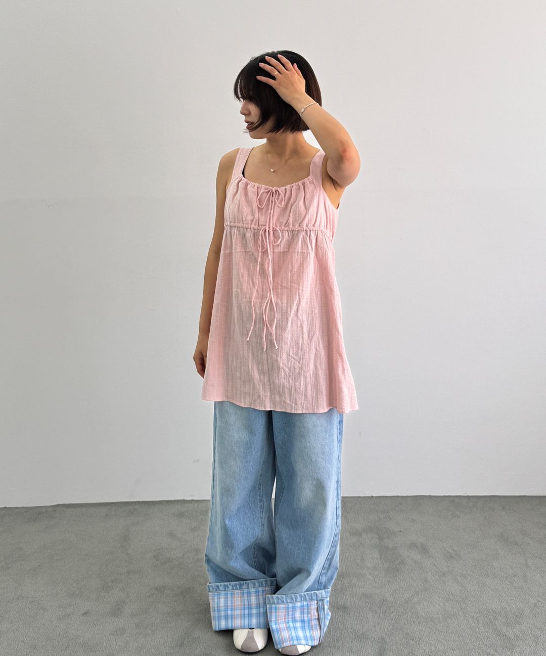 ★RONRON★ MILKY TIE SHIRRING SLEEVELESS DRESS MUSINSA | RONRON MILKY TIE SHIRRING SLEEVELESS DRESS SOFT PINK