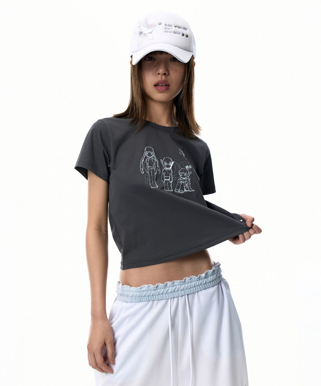 Tシャツ・カットソー OJOS x NOITOW SHU : 25SS / Graphic Crop T-shirt (White) OJOS x NOITOW SHU : 25SS / Graphic Crop T-shirt (White