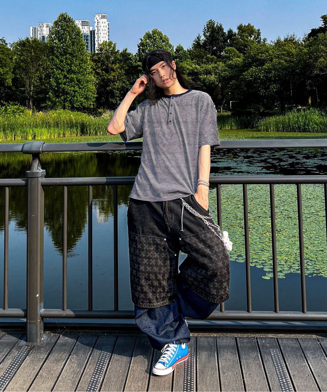 MUSINSA | XTONZ XP275 Cross Carpenter Bermuda Denim Pants (BLUE)