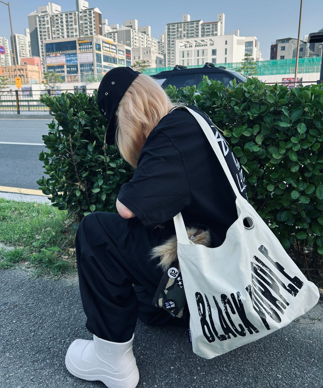 【BLACKPURPLE】25SS★ Mini Canvas Printed Eco Bag MUSINSA | BLACK PURPLE Mini Canvas Printed Eco Bag_IVORY