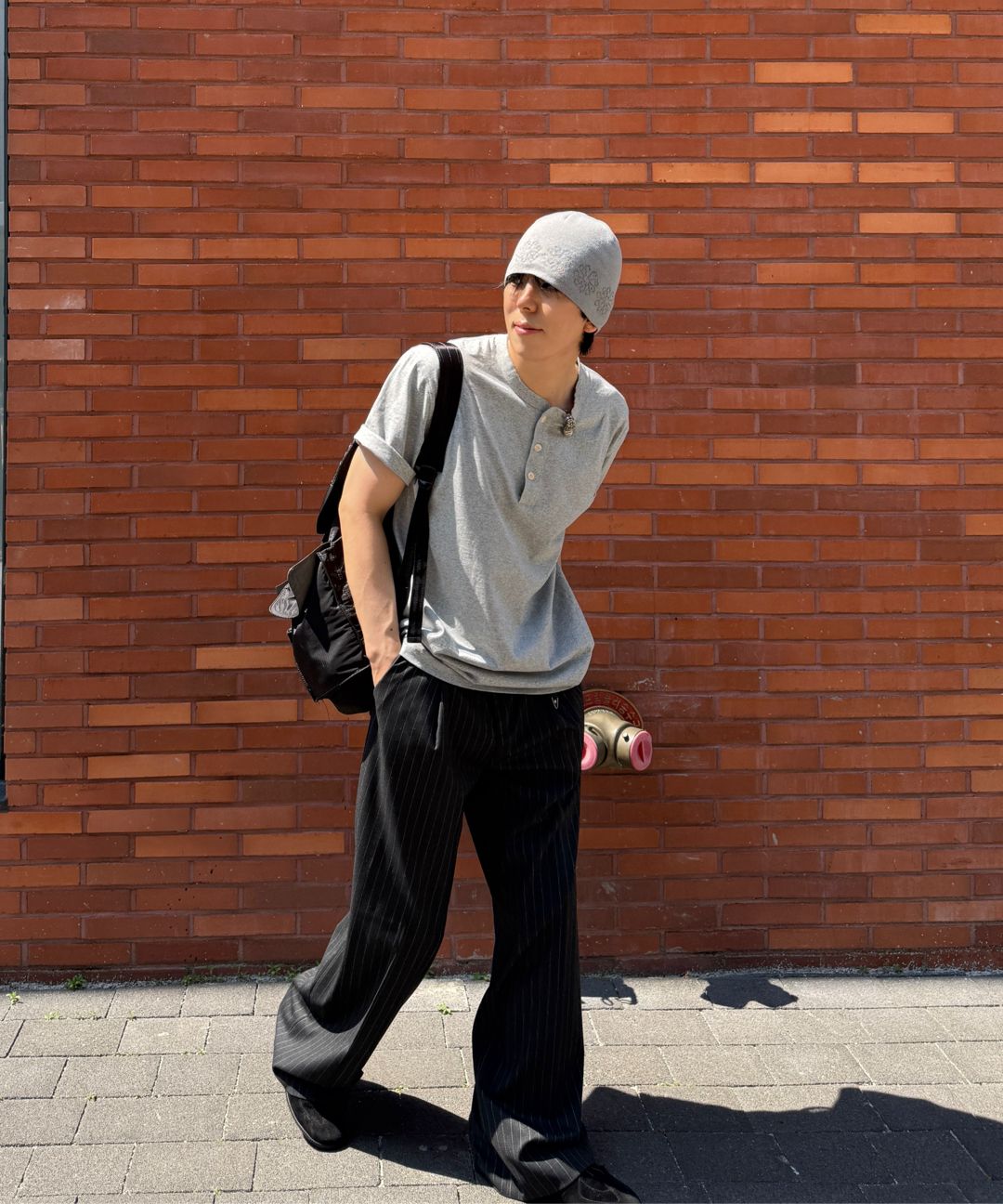 MUSINSA公式 | JUAN HOMME Pinstripe Wide Trousers (Charcoal)