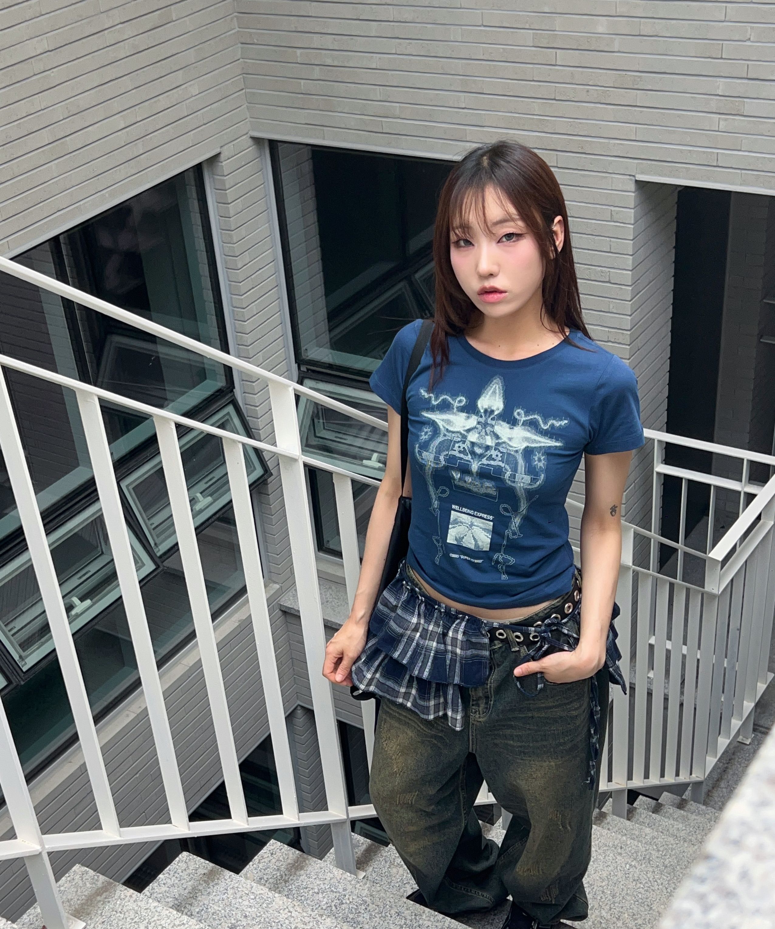 MUSINSA公式 | WELLBEING EXPRESS Digital Tattoo Tee Renewal Navy