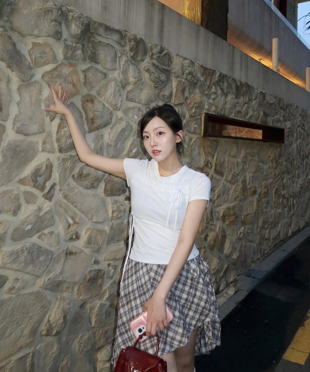 MUSINSA | LALAFOX UNBALANCE WRAP CHECK SKIRT PURPLE BR2WS003