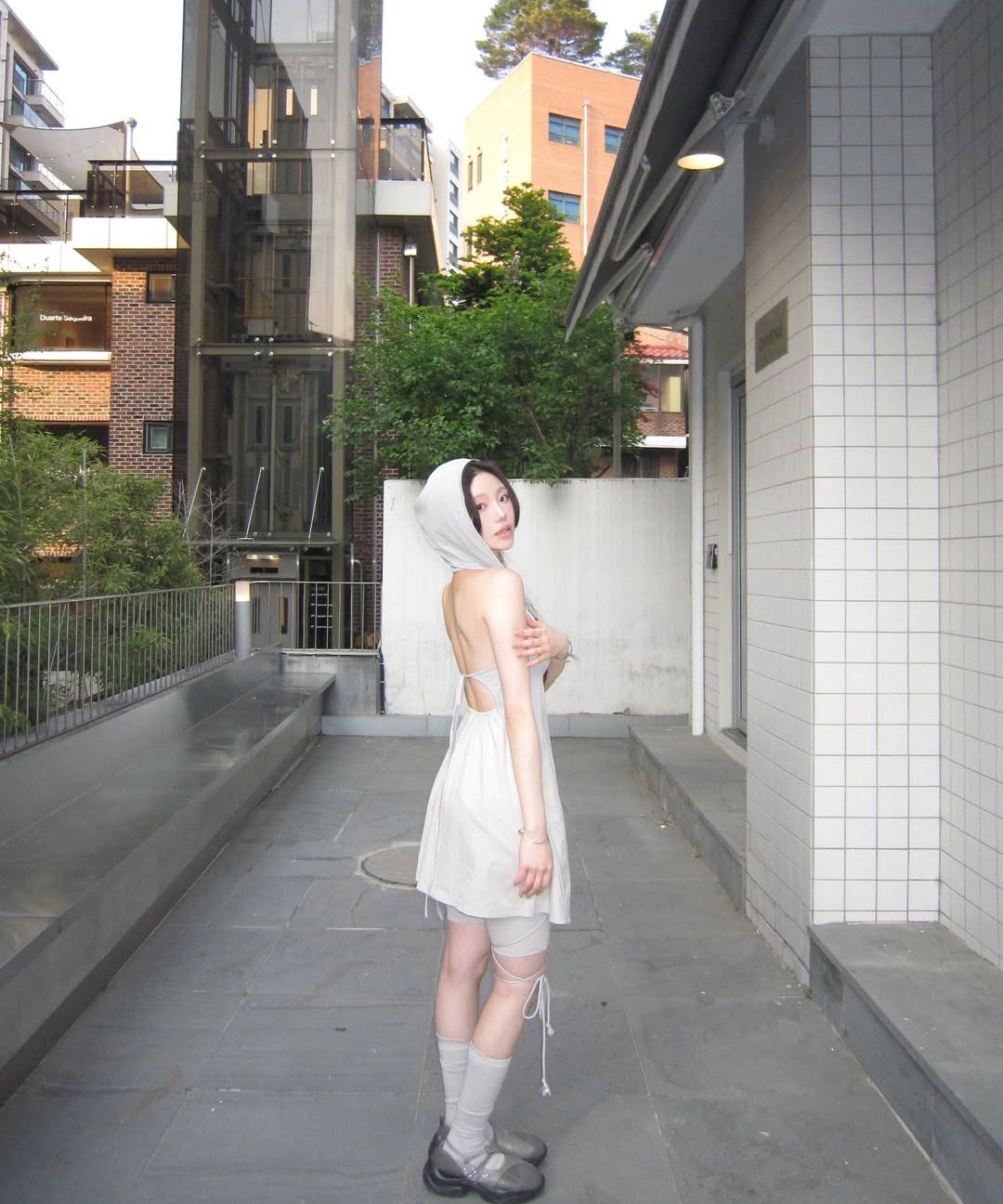 MUSINSA | OJOS Halter Hoodie Apron Dress / Charcoal