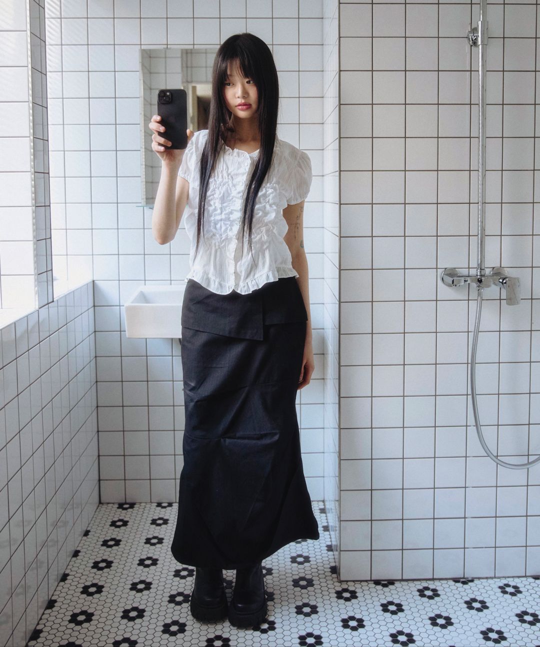 ◆FLARE UP◆ Drape Layered Maxi Skirt FL238Gray FL-238_Gray Drape Layered Maxi Skirt (FL-238_Gray) - FLAREUP | 60