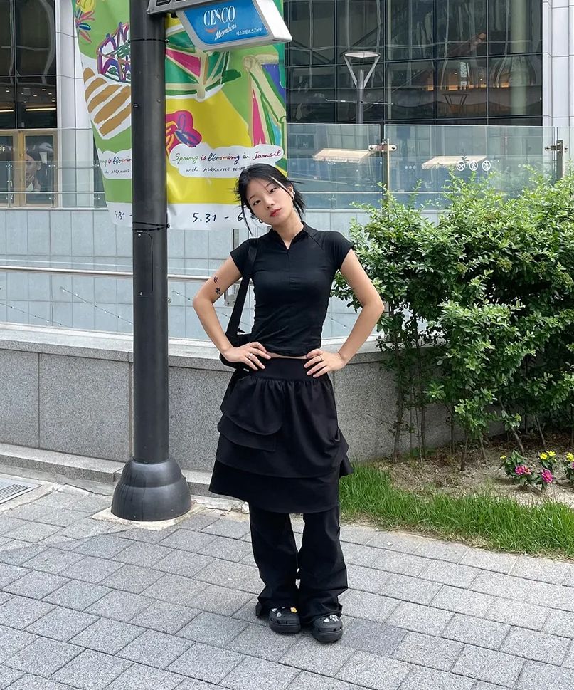 ◆MISEKI SEOUL◆ Unbalanced layers midi skirt CHARCOAL MSK25 MUSINSA | MISEKI SEOUL Unbalanced layers midi skirt CHARCOAL