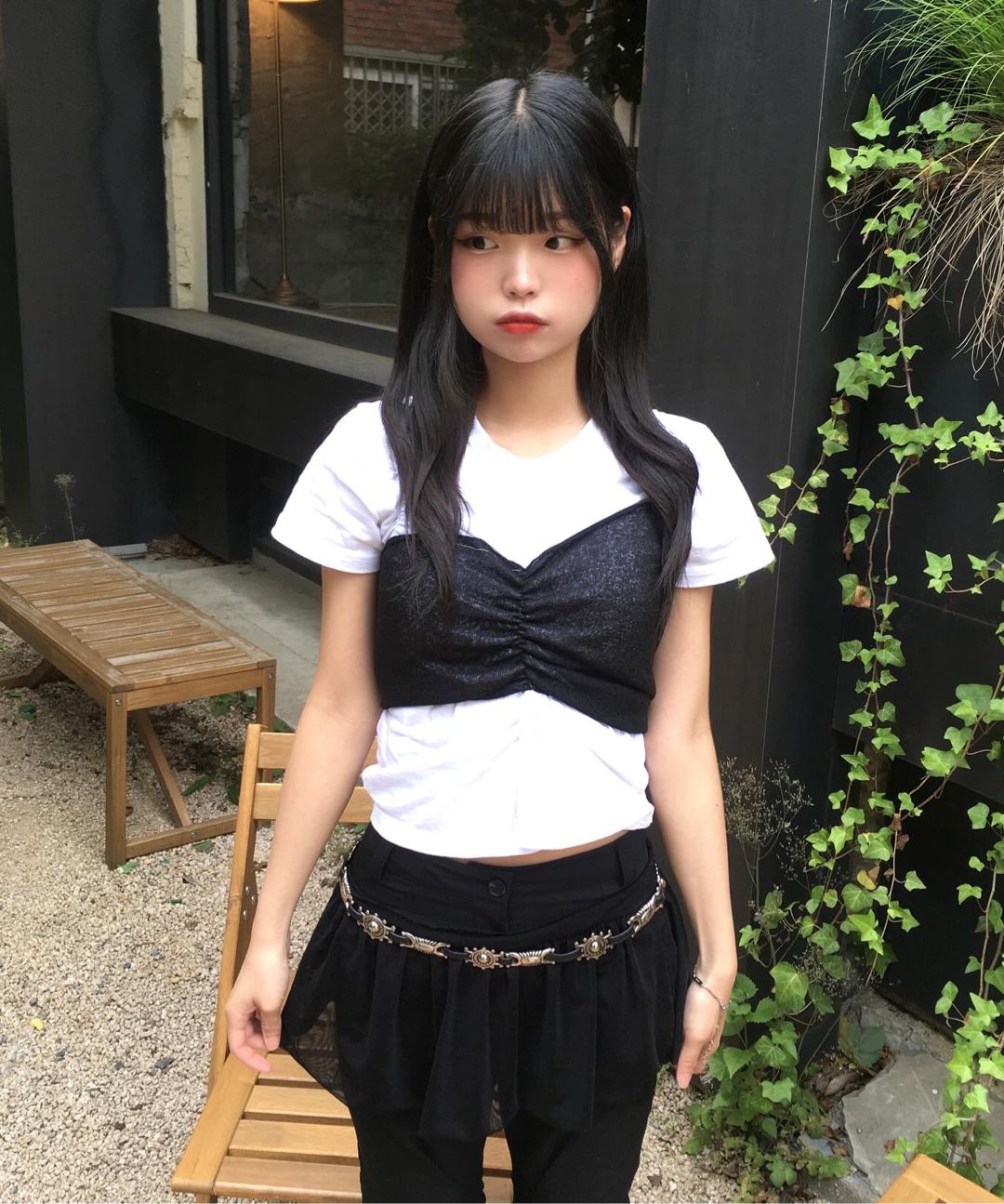 MUSINSA | FLAREUP Bustier Layered T-Shirt (FL-122_White&Black)