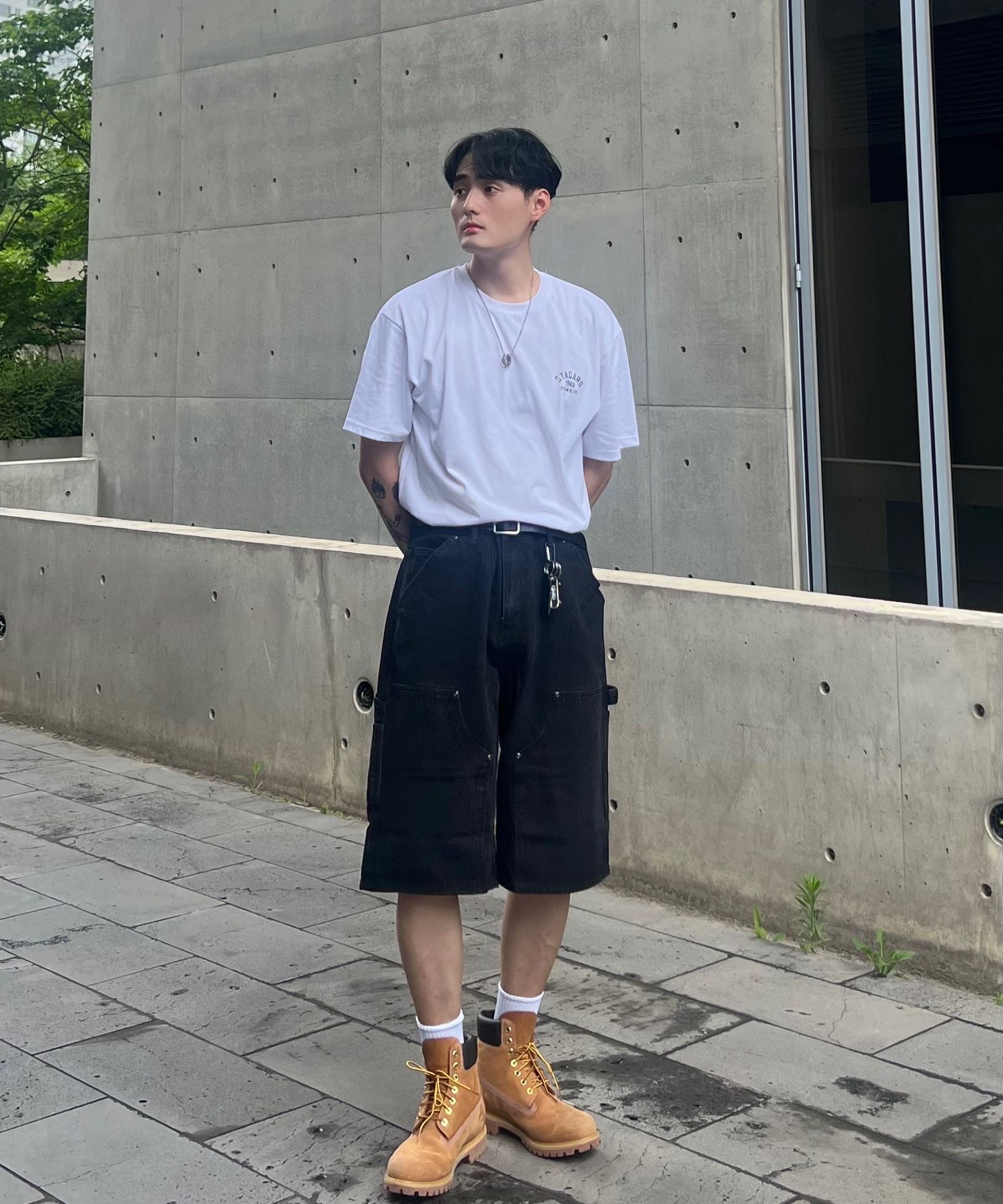 デニム・ジーパン [EXCONTAINER] Double Ni Carpenter Bermuda Denim Pants MUSINSA | EXCONTAINER Double Knee Carpenter Bermuda Denim
