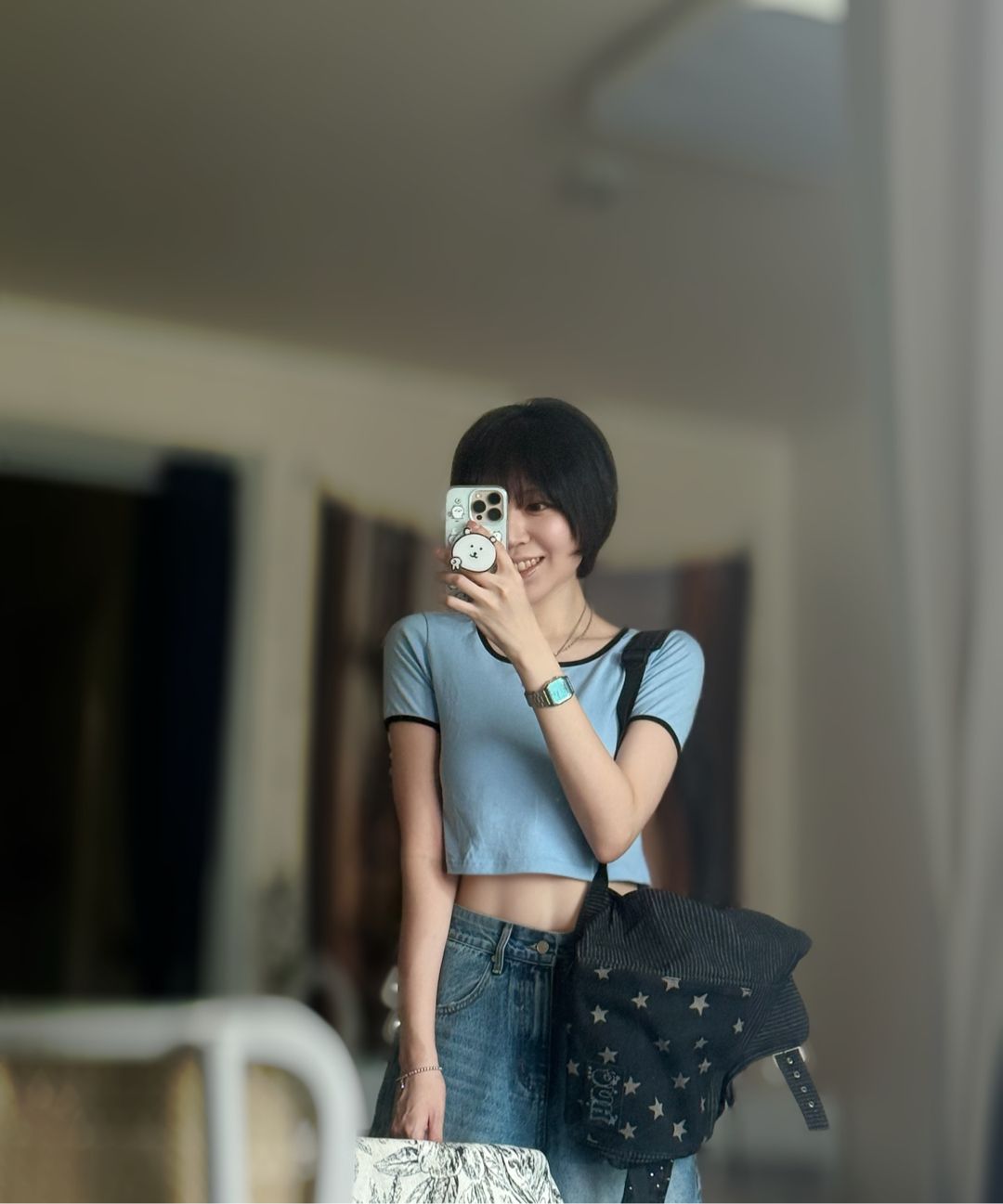 MUSINSA | HUG YOUR SKIN Stardust Denim Backpack (Black Denim)