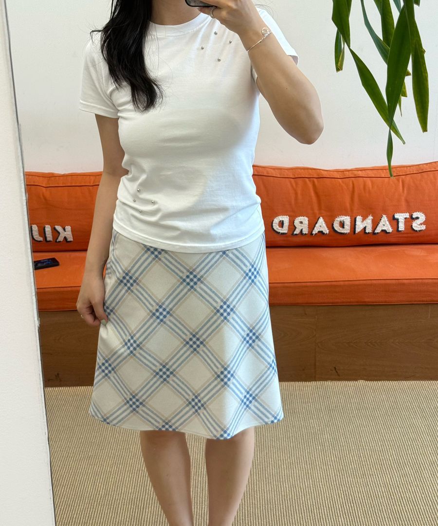 MUSINSA | KIJUN Essential Check Mini Skirt Blue