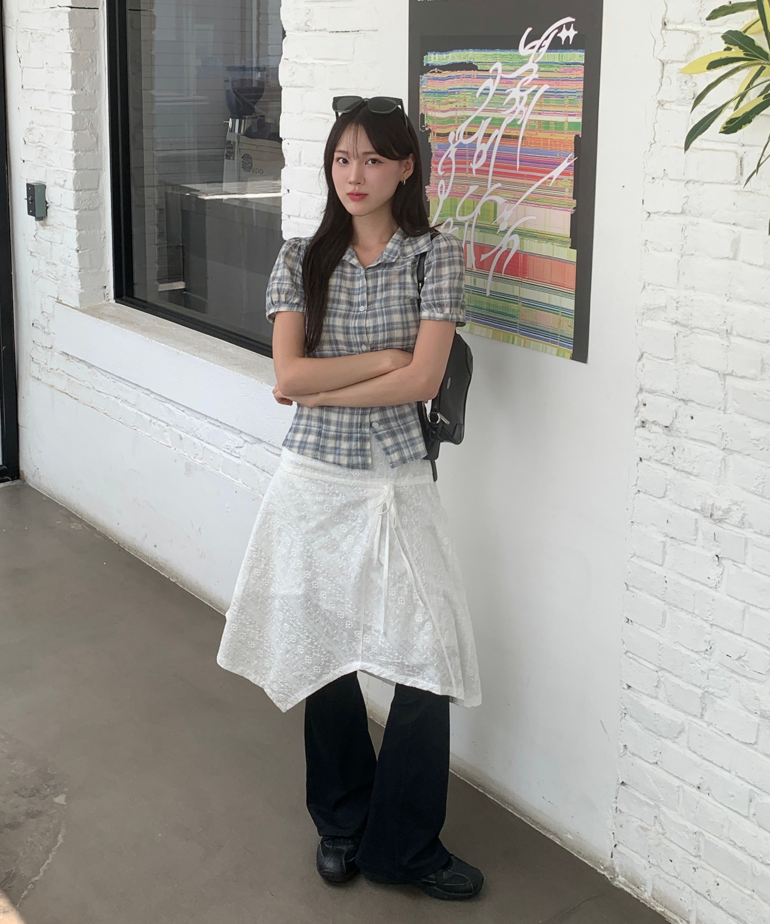 グレー パフスリーブ シャツ 半袖 MUSINSA公式 | PLACE STUDIO パフスリーブシワロゴ刺繍コットン半袖
