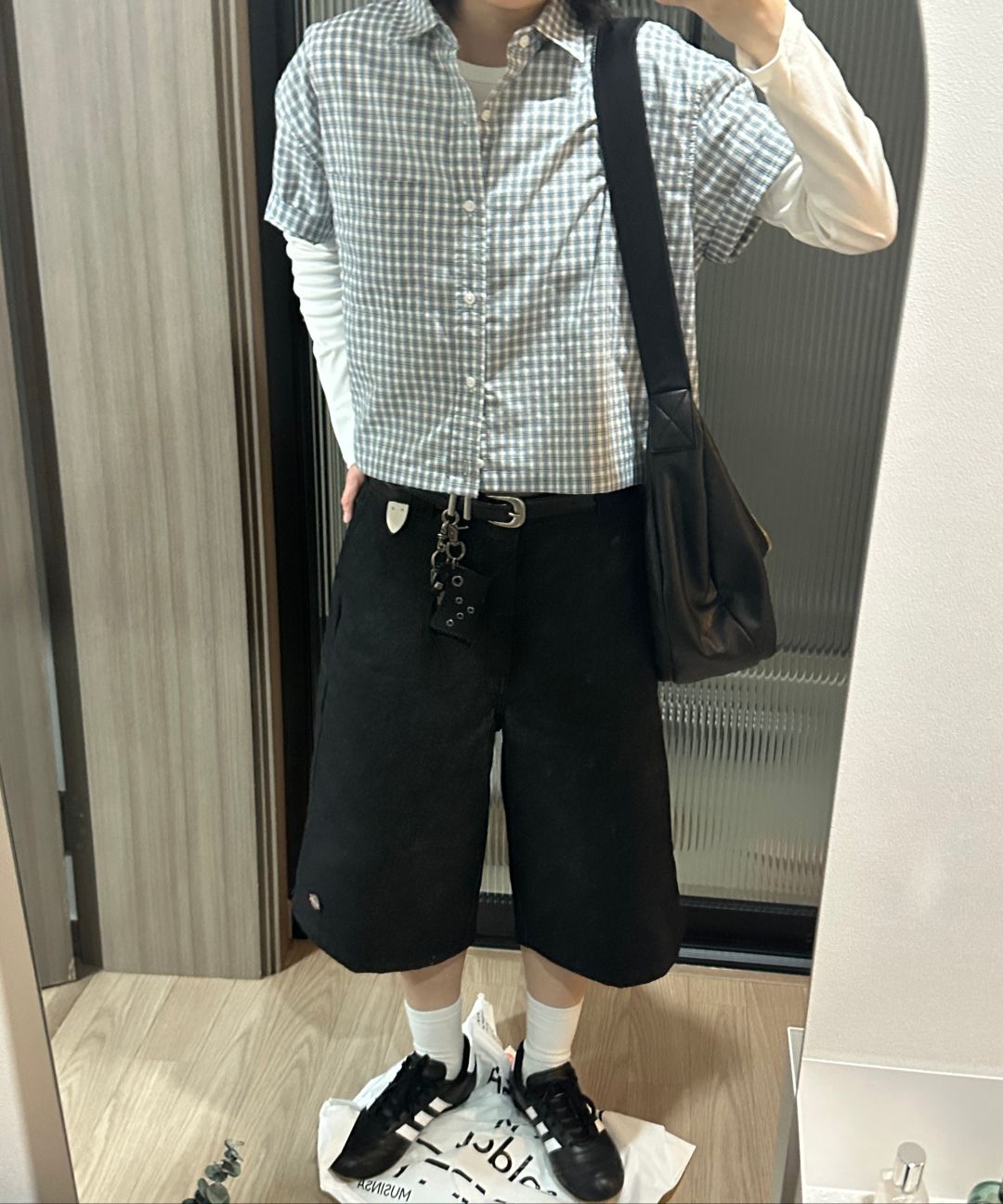 [SIGNATURE] Crop Check Half Shirt /追跡付 MUSINSA公式 | SIGNATURE Crop Check Half Shirt [White]