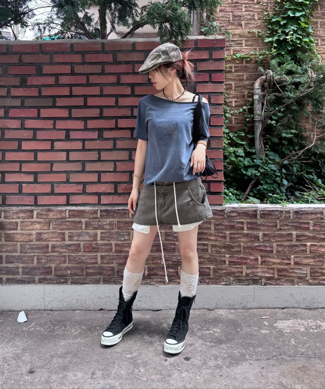 MUSINSA公式 | SCULPTOR Apron Layered Mini Skirt Mid Blue