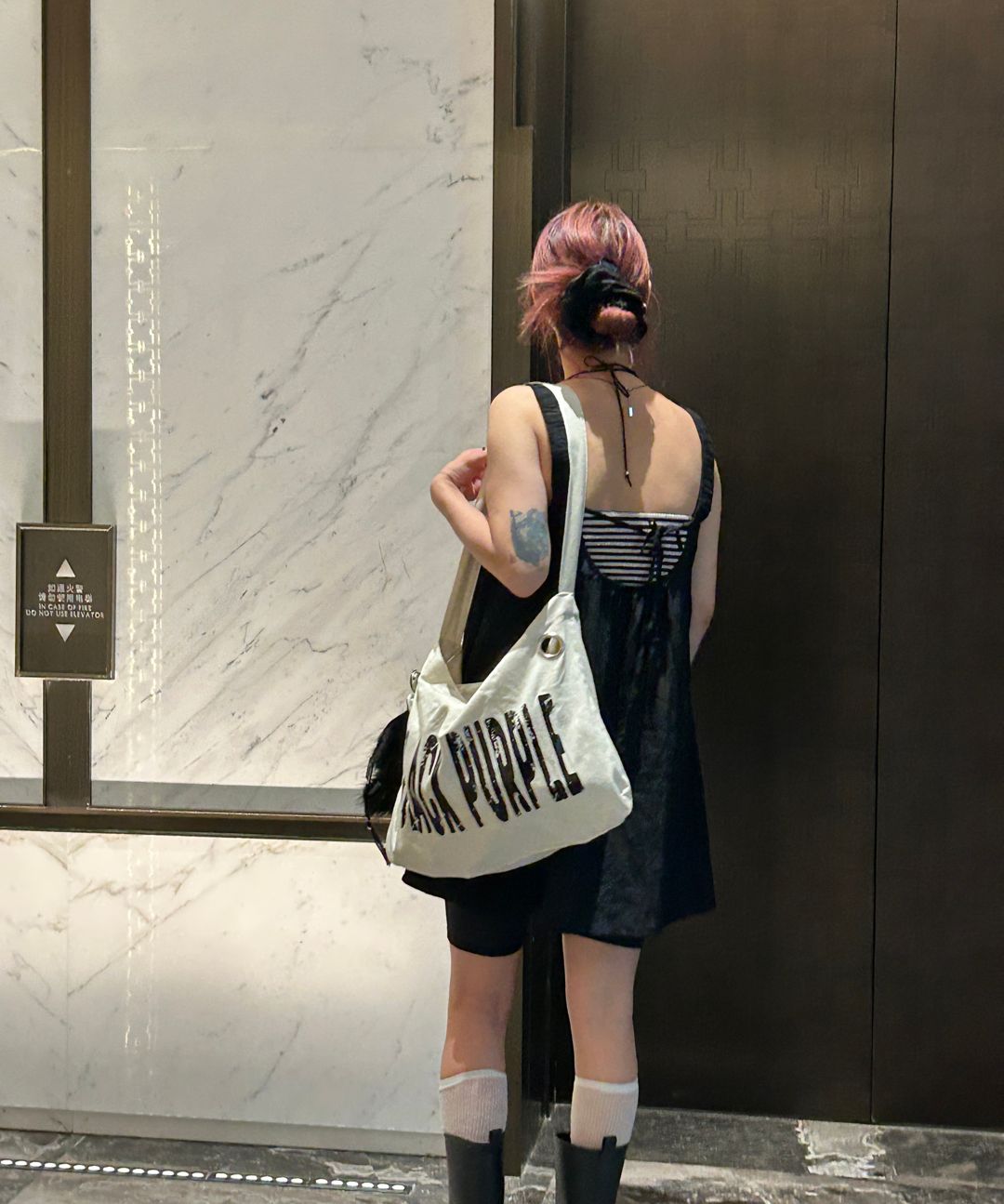 【BLACKPURPLE】25SS★ Mini Canvas Printed Eco Bag MUSINSA | BLACK PURPLE Mini Canvas Printed Eco Bag_IVORY
