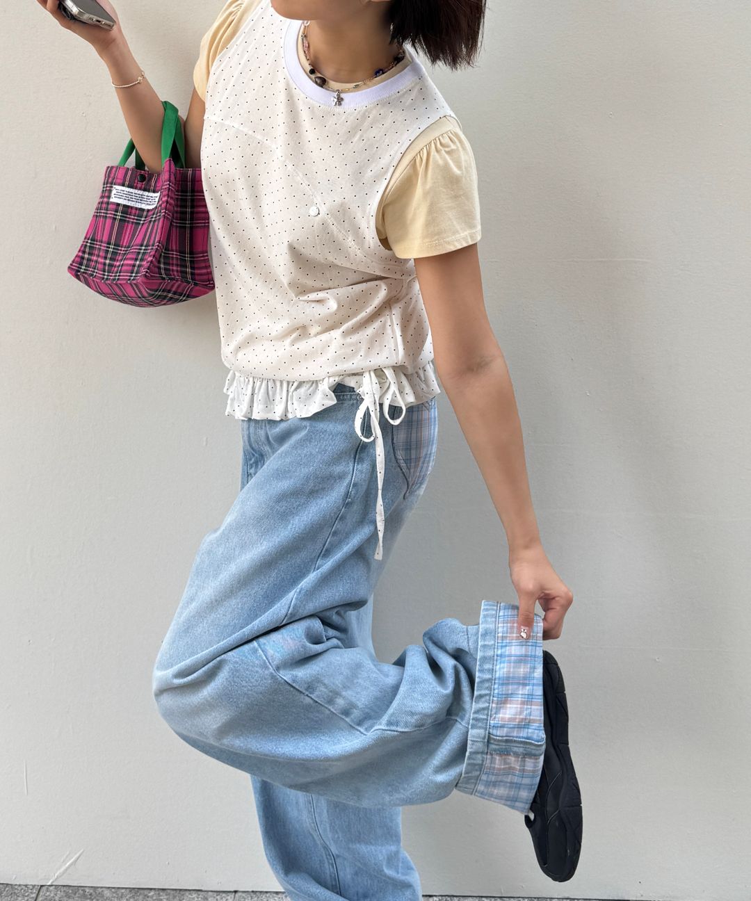 MUSINSA | RONRON PETIT SQUARE MINI TOTE BAG DOT WHITE