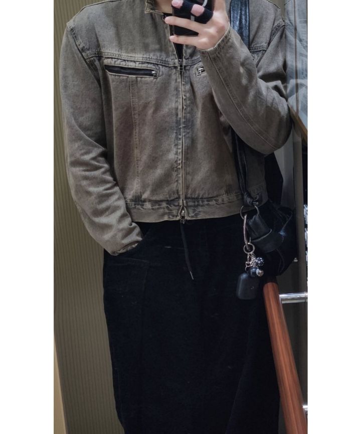 MUSINSA | SUPERSUB Washed Crop Denim Jacket - Washed Brown