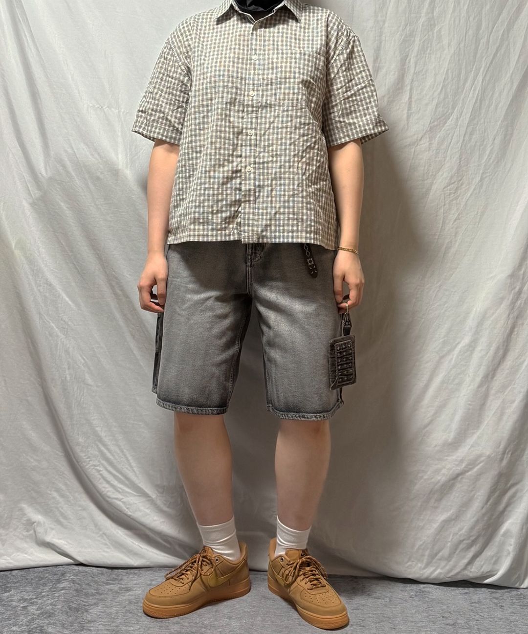 MUSINSA公式 | SIGNATURE Crop Check Half Shirt [White]