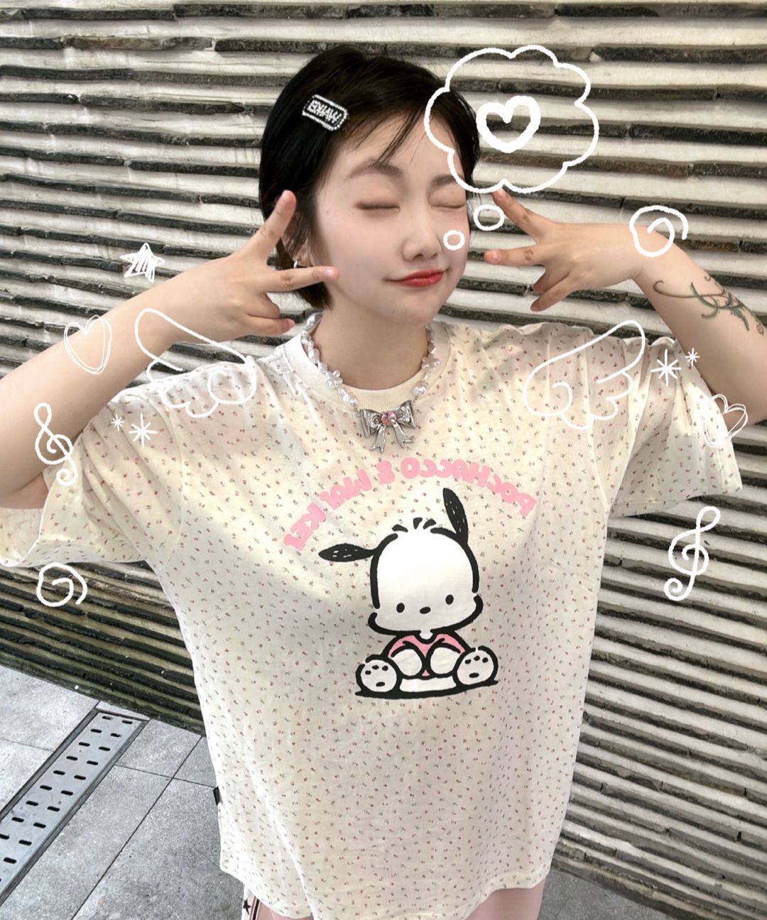 ★WAIKEI★ Pochaco Flower Short Sleeve T-shirt Pink YKBE05TS MUSINSA | WAI KEI Pochaco Flower Short Sleeve T-shirt Pink