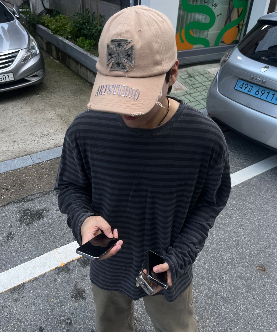 MUSINSA公式 | ETCE CROSS DESTROYED CAP (BLACK)