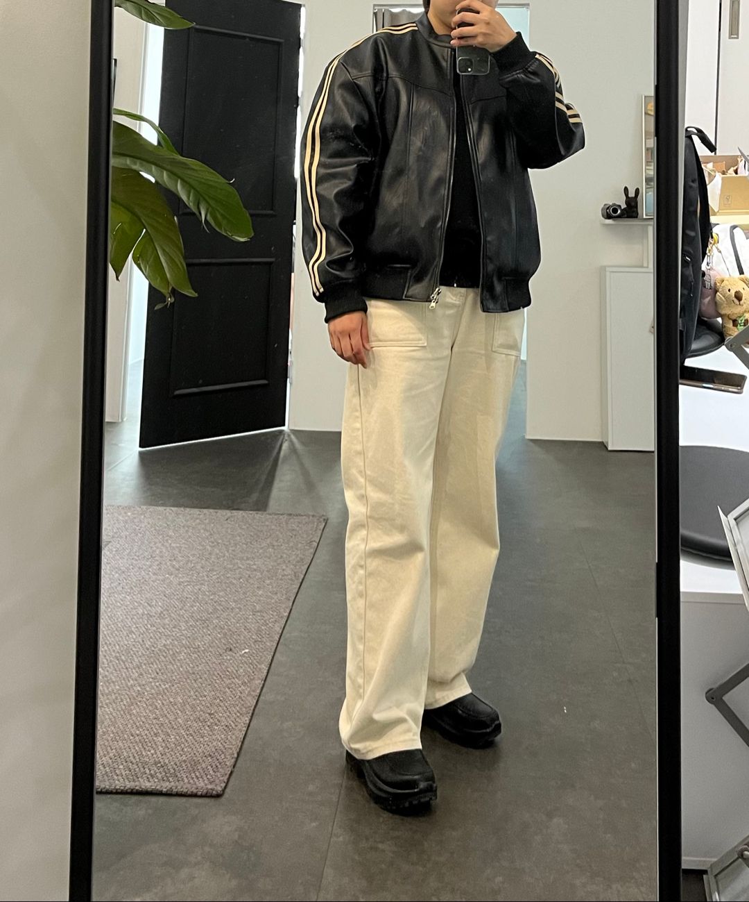 MUSINSA | SUPERSUB Vintage Track Biker Leather Jumper - Brown