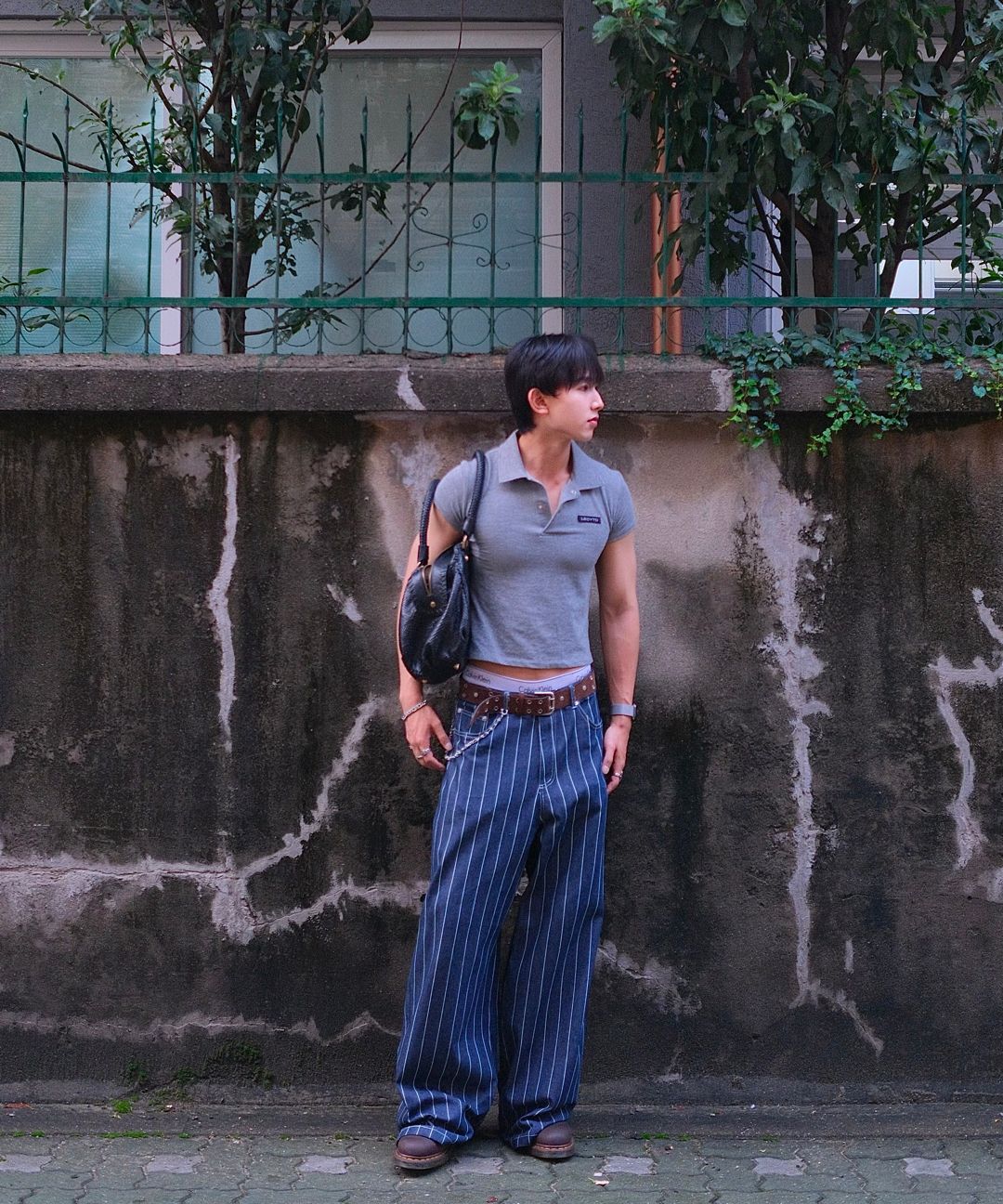 ★AAKAM★ Striped Cinch Back Denim Pants MUSINSA公式 | AAKAM Striped Cinch Back Denim Pants (Blue)