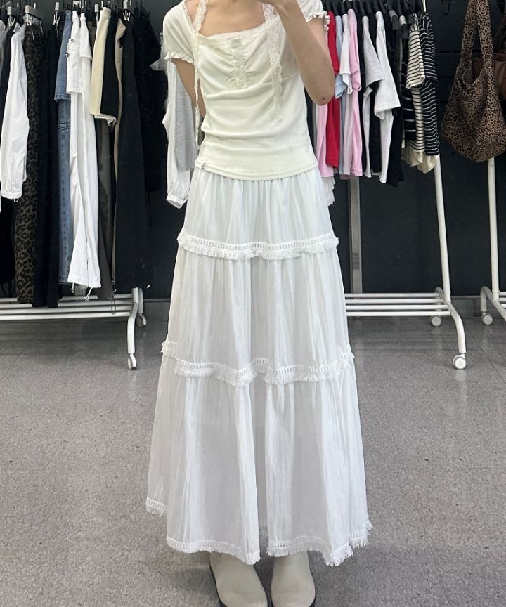 MUSINSA | THE GREEN LAB Tesla Frill Cancan Long Skirt [Black]