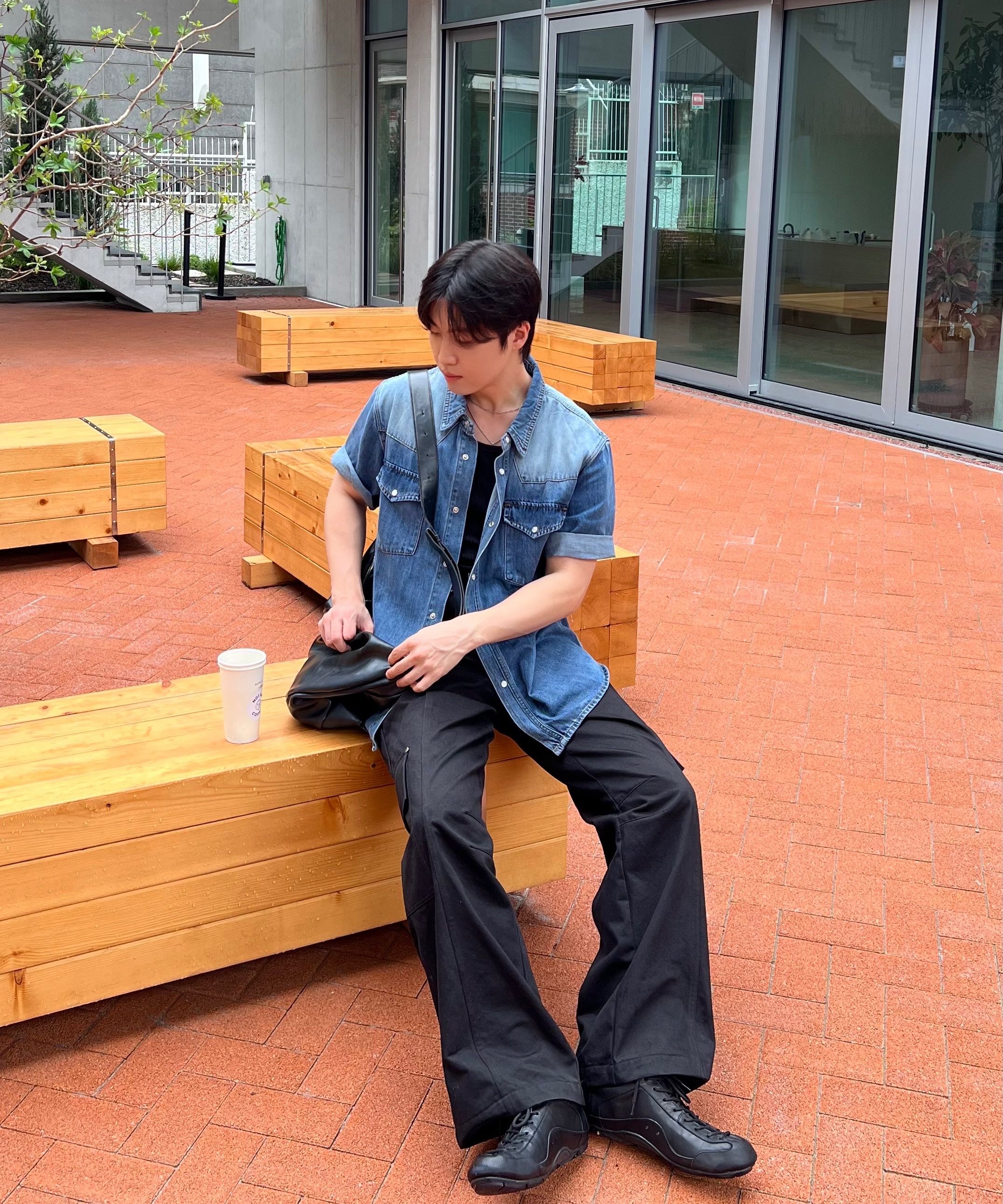 MUSINSA | DNSR Western Half Denim Shirt Black