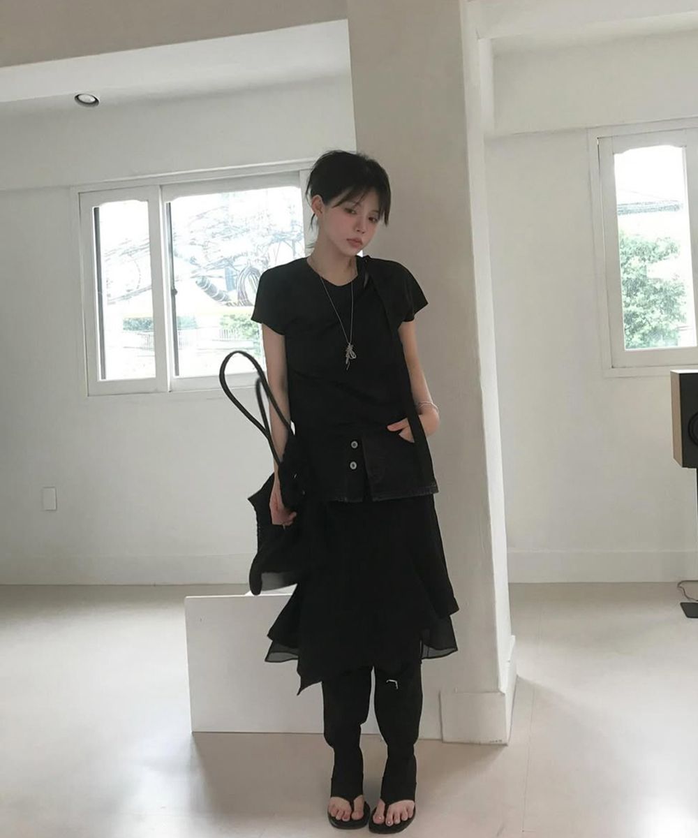 MUSINSA公式 | MISEKI SEOUL Organza layered midi skirt BLACK