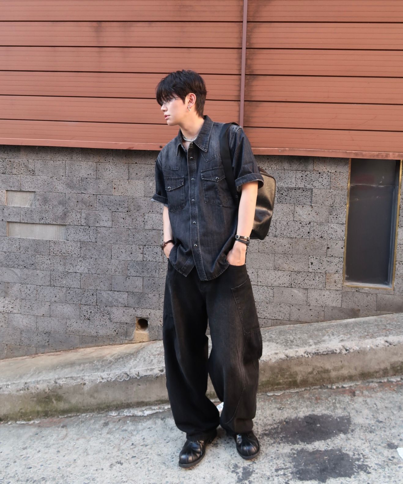 MUSINSA | DNSR Western Half Denim Shirt Black