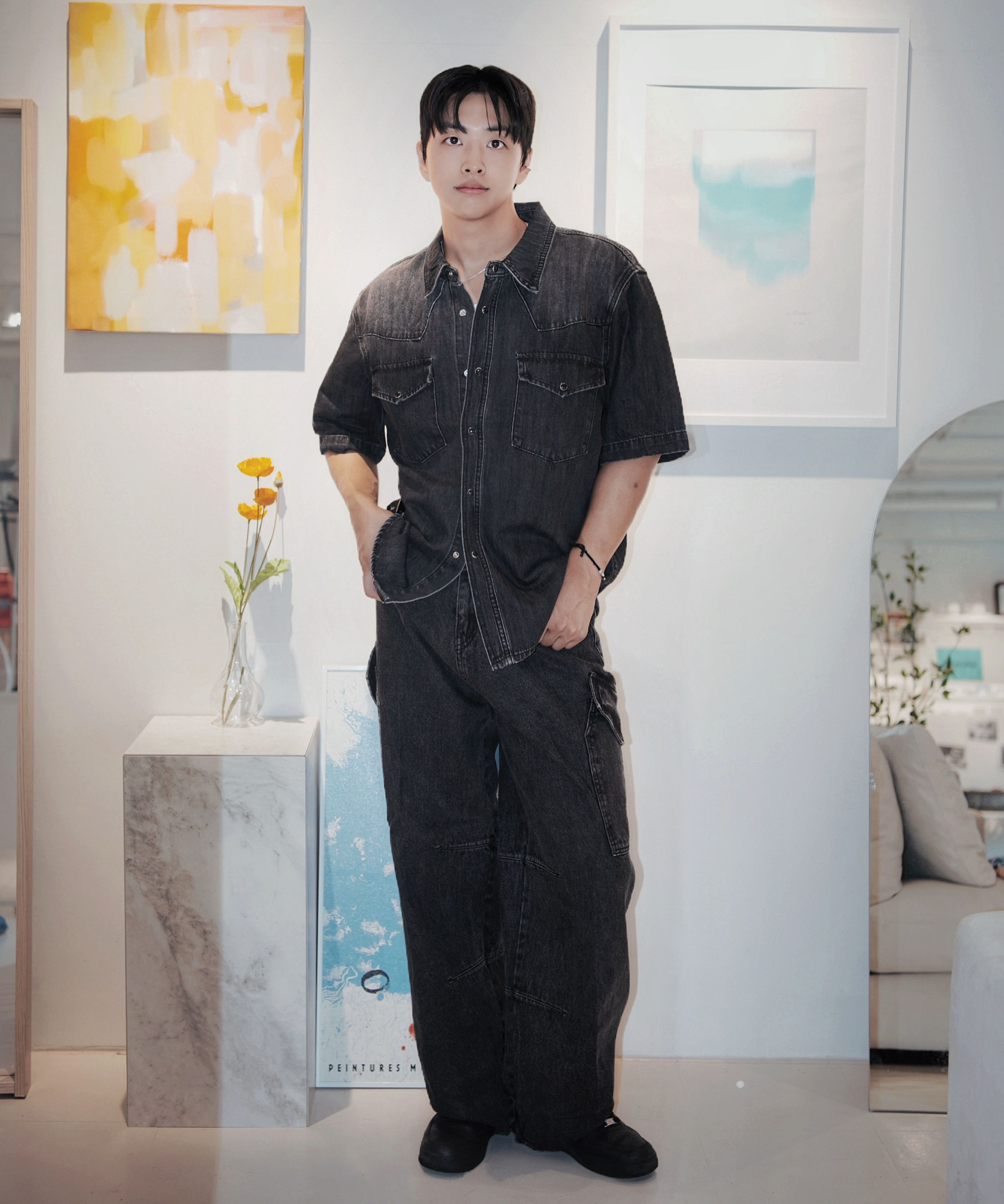 MUSINSA | DNSR Western Half Denim Shirt Black