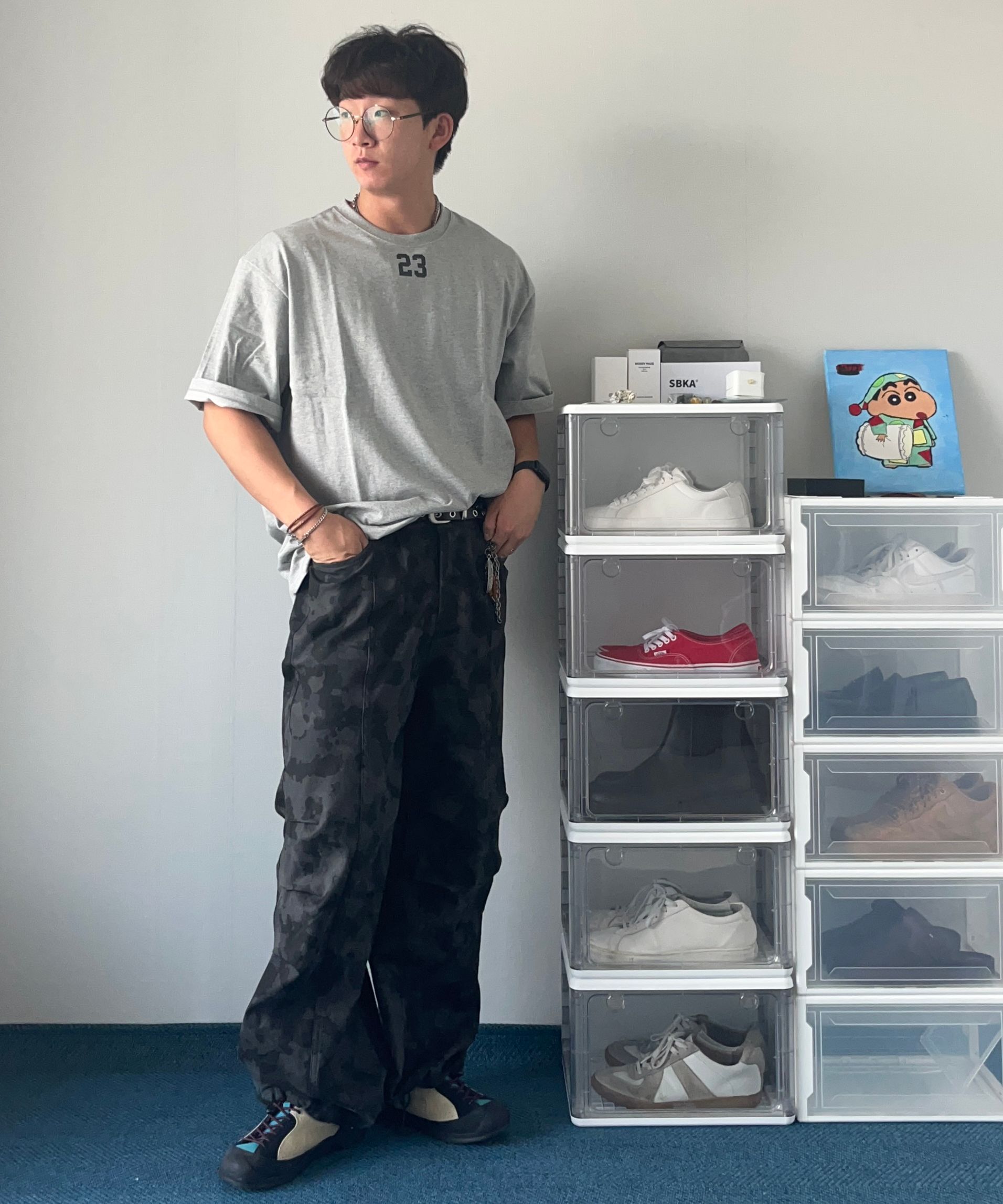 MUSINSA | AAKAM Knee Pin-tuck Camouflage Twill Pants (Black)