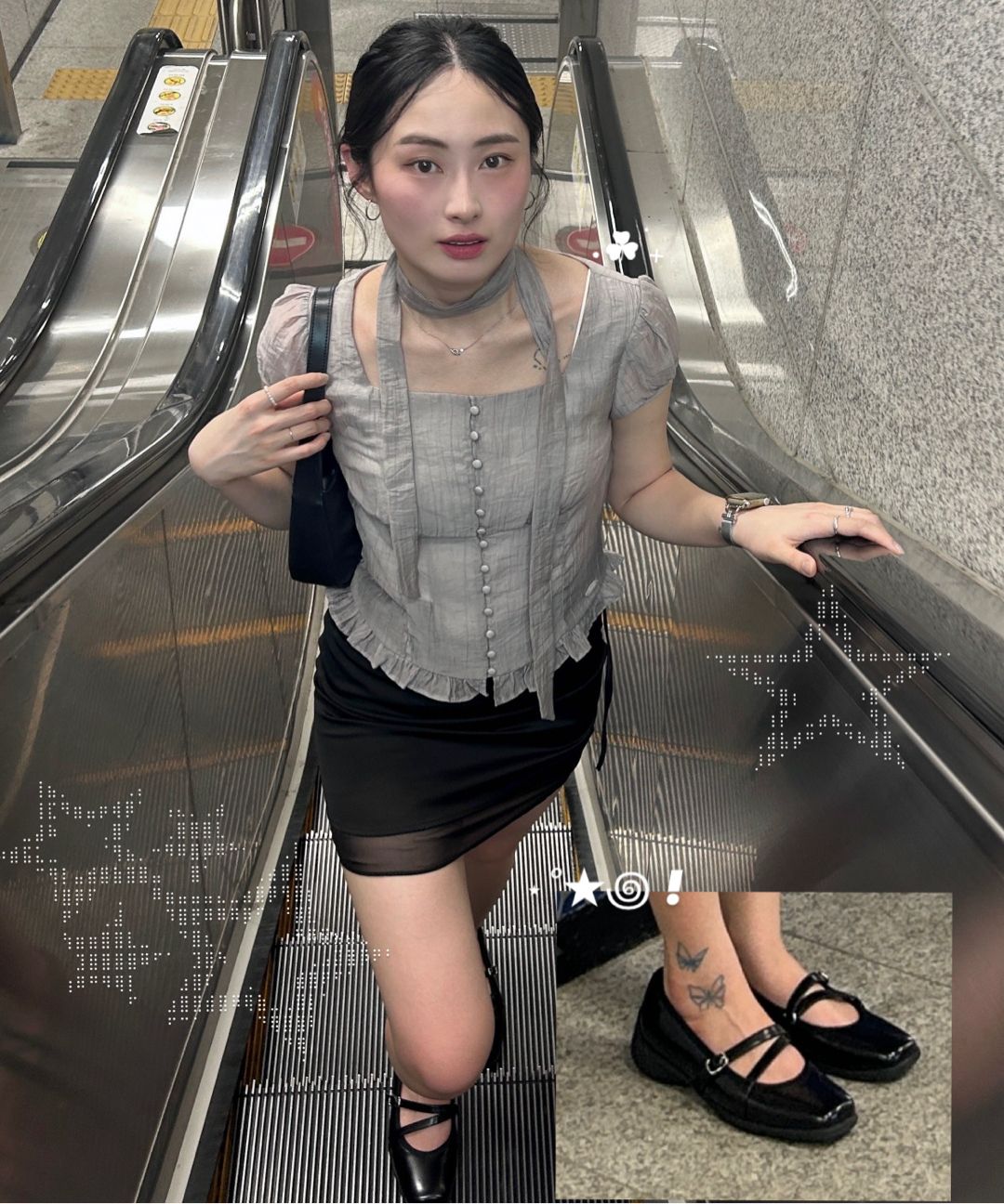 ILLIGO Ribbon Tie Square Neck Blouse グレー MUSINSA公式 | ILLIGO Ribbon Tie Square Neck Blouse - Gray