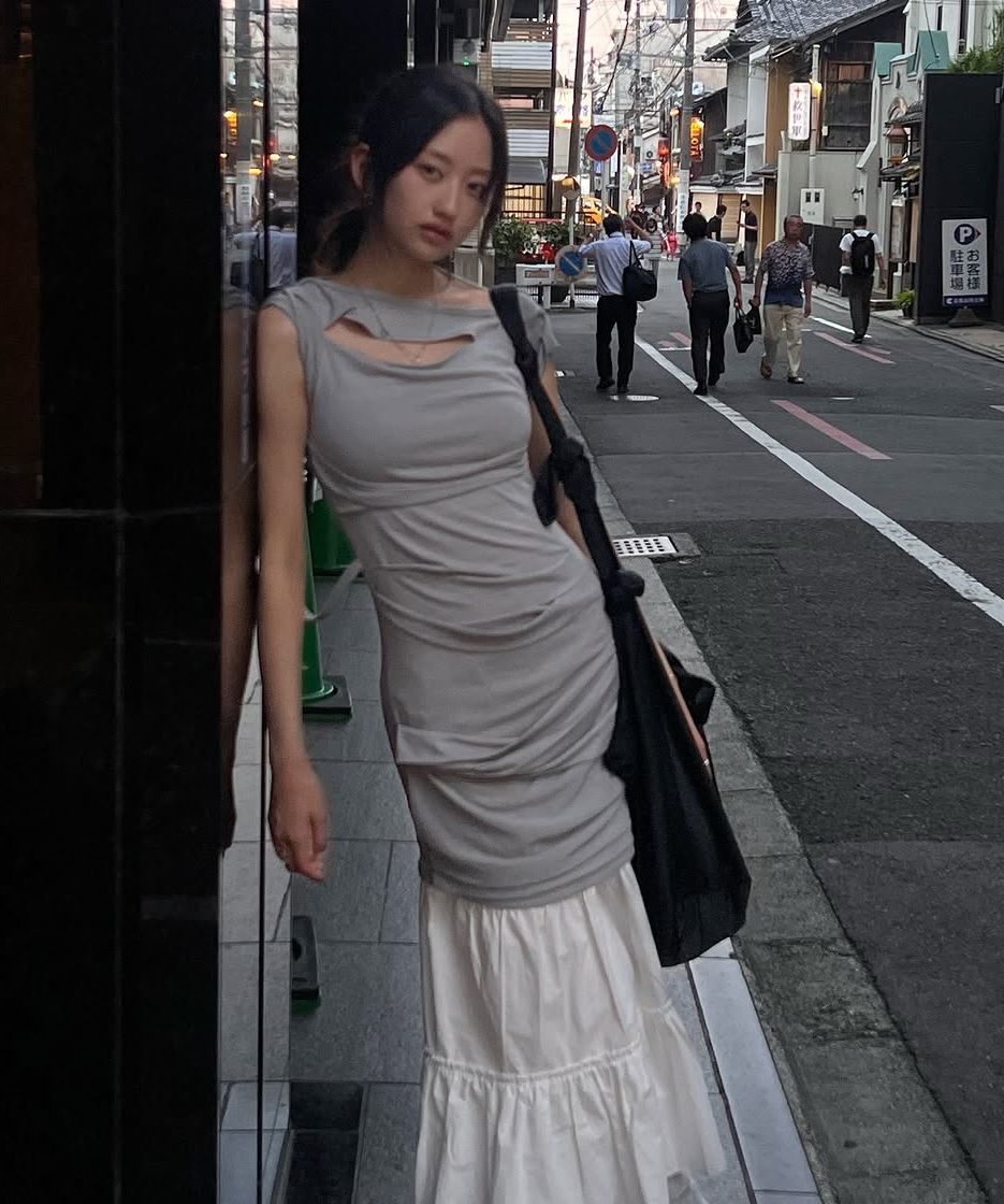 【FLAREUP】25SS★ Asymmetrical Draped Strap Roll-Up Dress FLAREUP】Asymmetrical Draped Strap Roll-Up Dress | OUR BRAND