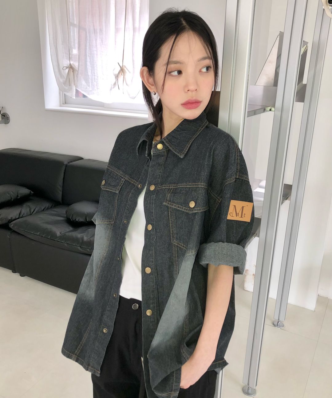 【MUCENT】COUNTRY DENIM HALF SHIRT(25年新商品)★韓国人気★ カントリーデニムハーフシャツ - MUCENT | 60% - アジア