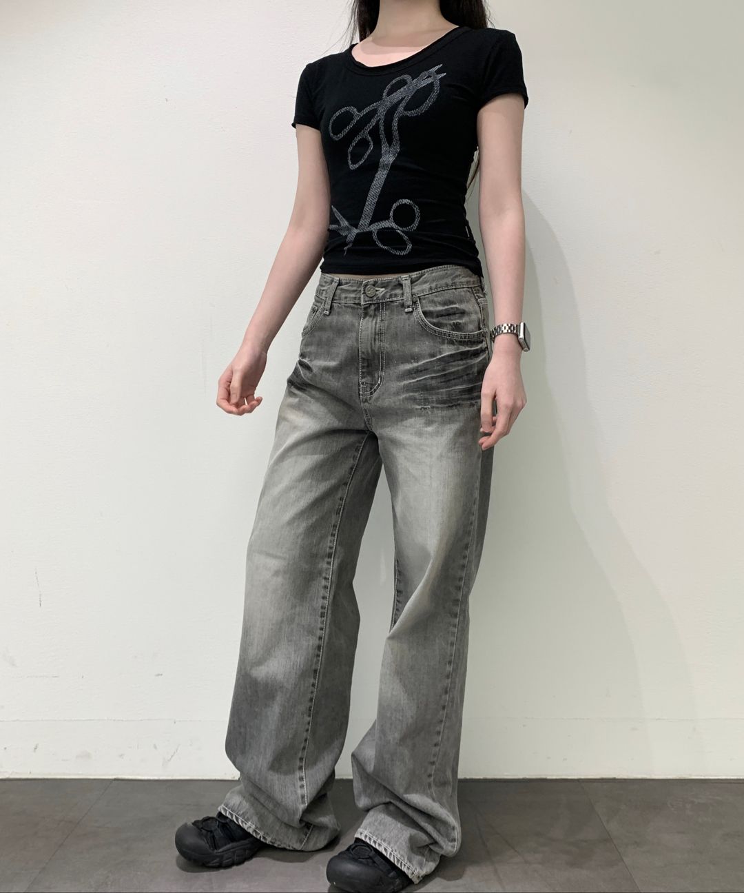 MUSINSA | SYNERJYN STRAIGHT CAT WASHING DENIM PANTS BLACK