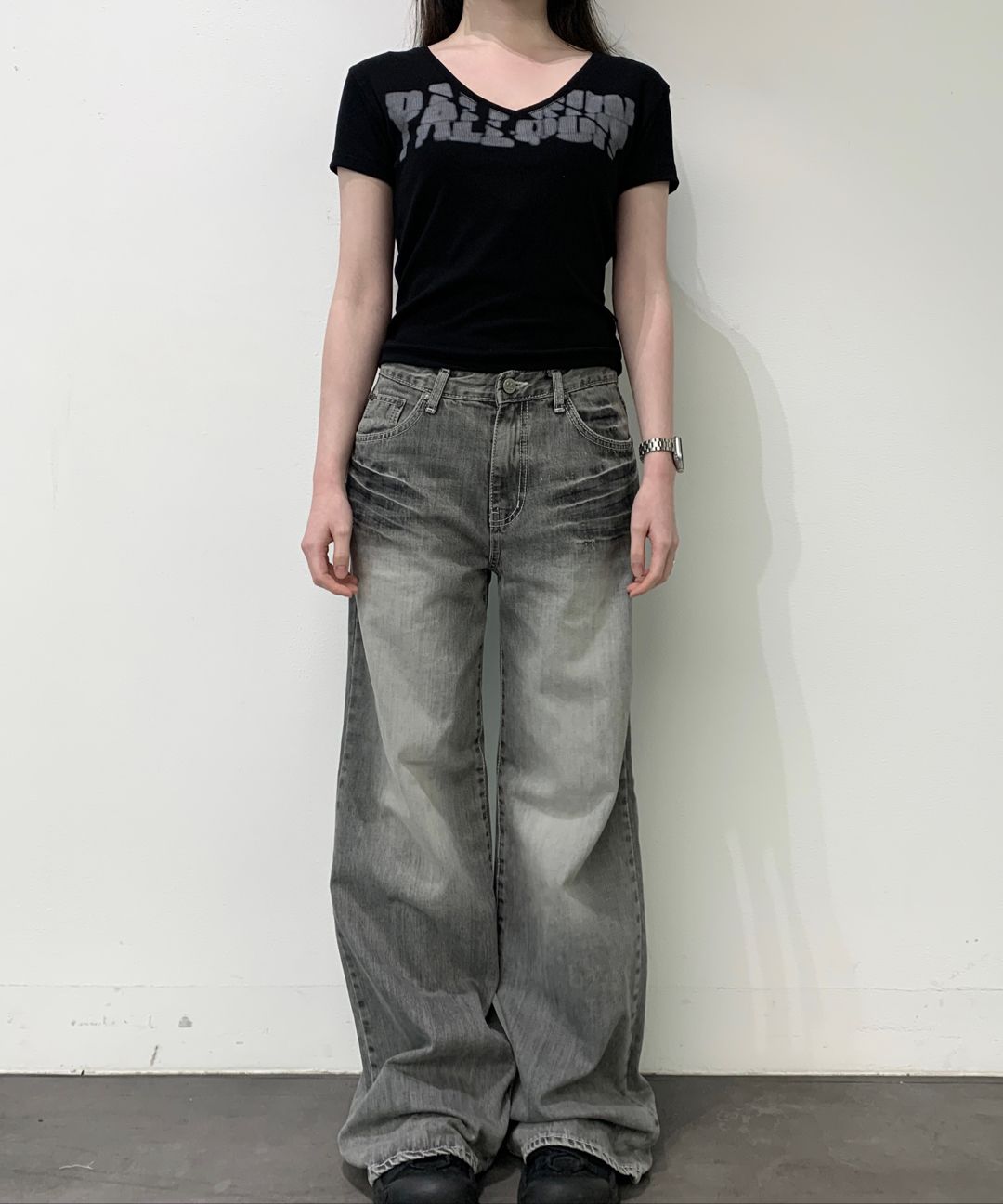 MUSINSA | SYNERJYN STRAIGHT CAT WASHING DENIM PANTS BLACK