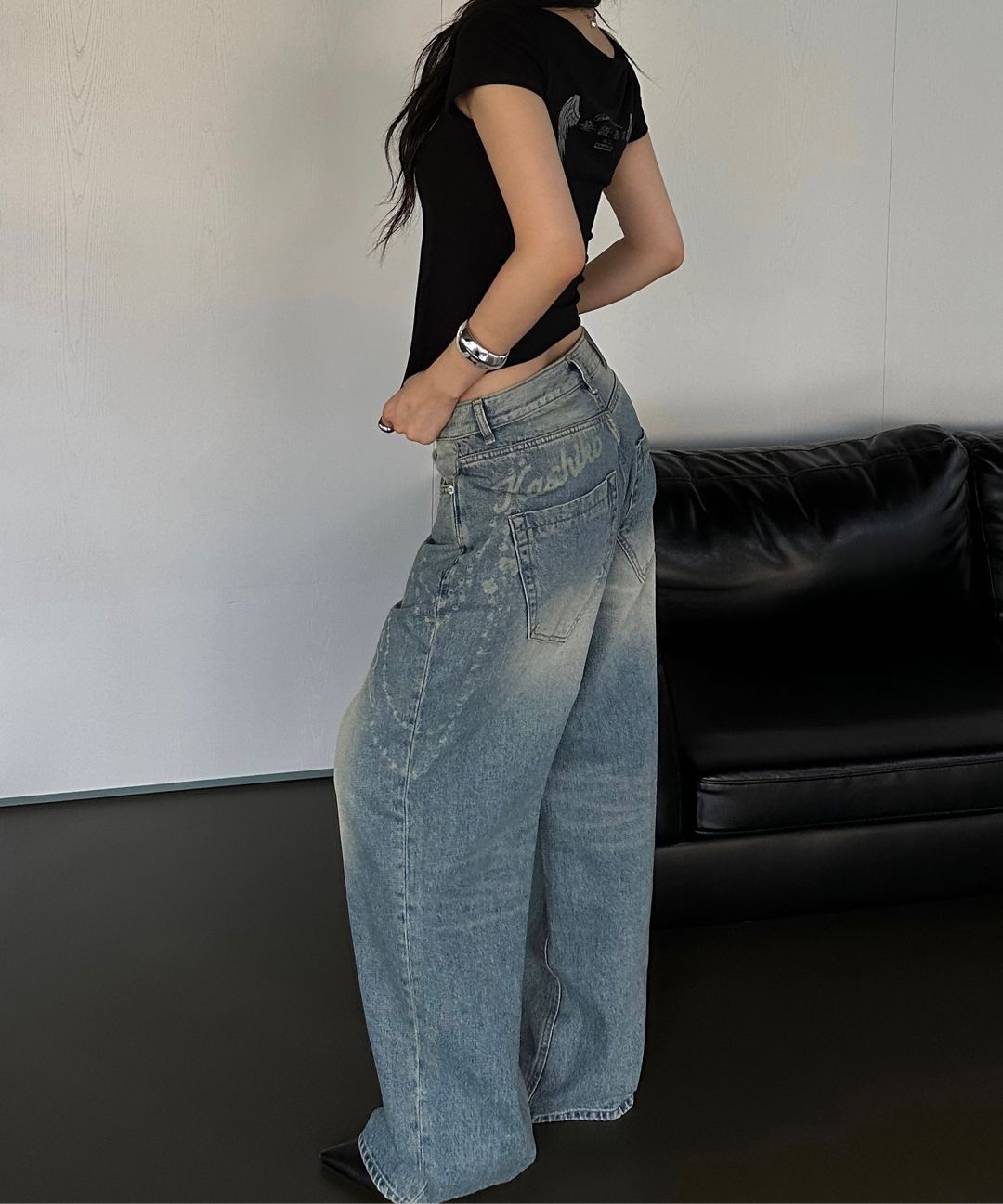 MUSINSA公式 | KASHIKO Chain Wide Denim Pants Rusty Blue