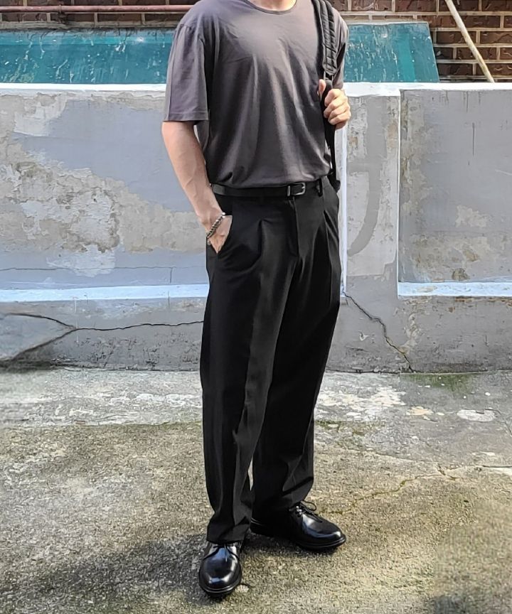 BTS 着用 Semi-wide hidden banding slacks [Black] MUSINSA | MUSINSA STANDARD Semi Wide Hidden Banding Slacks